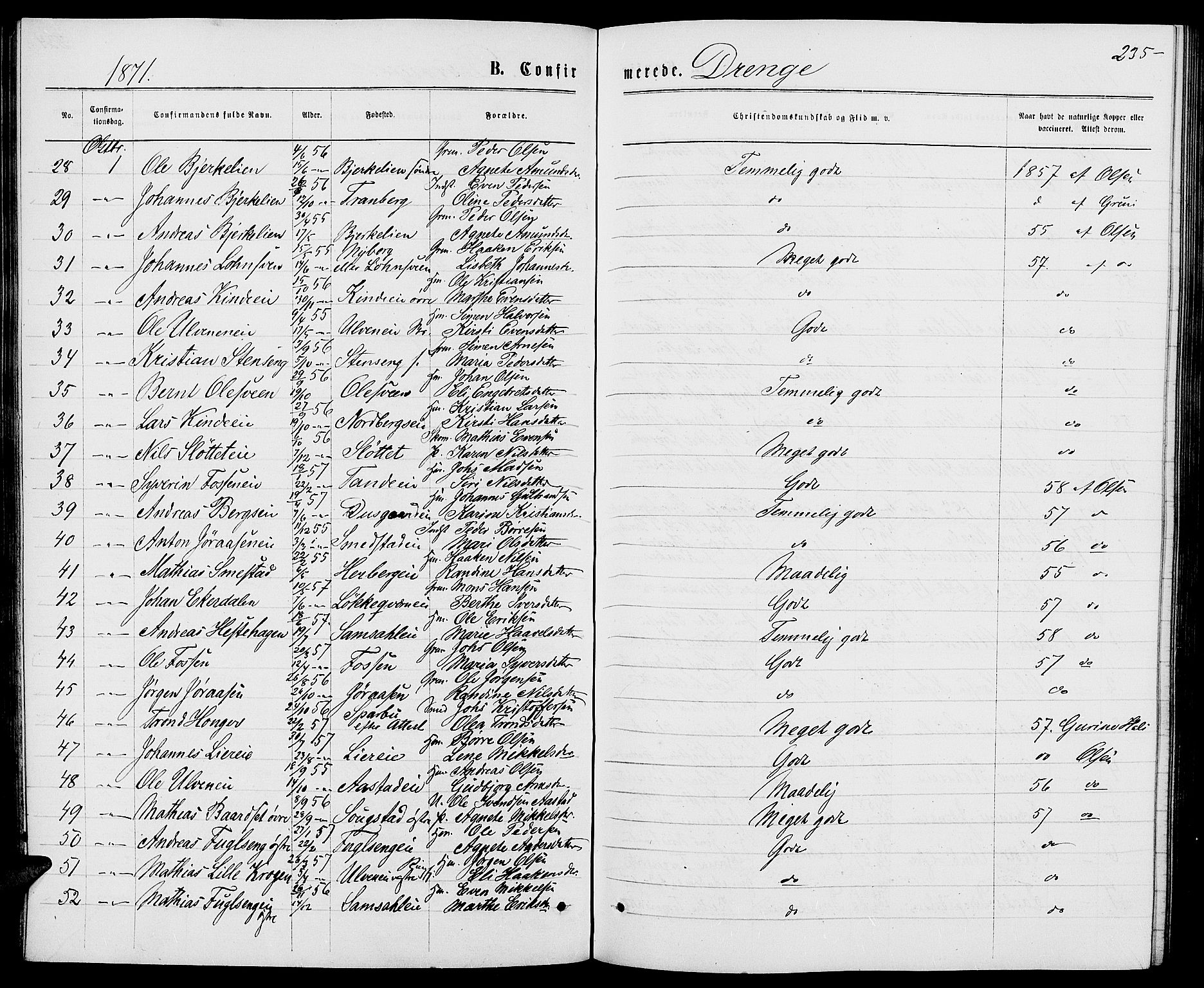 Ringsaker prestekontor, AV/SAH-PREST-014/L/La/L0008: Parish register (copy) no. 8, 1870-1878, p. 235