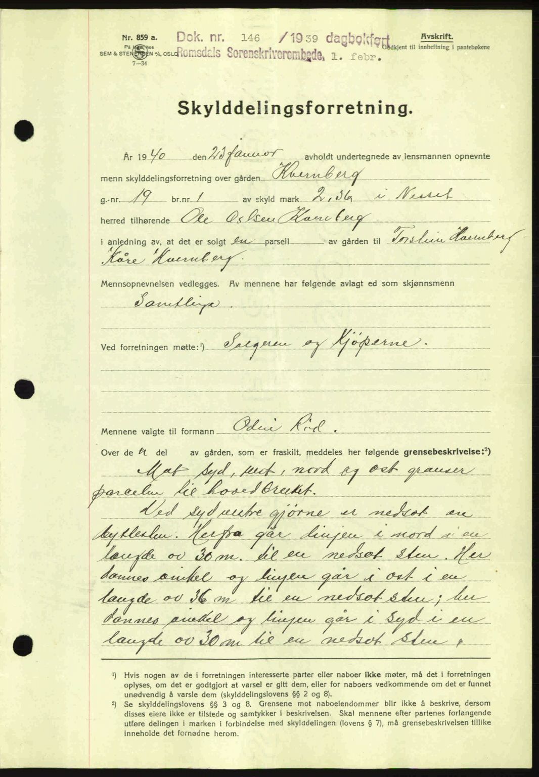 Romsdal sorenskriveri, AV/SAT-A-4149/1/2/2C: Mortgage book no. A8, 1939-1940, Diary no: : 146/1940