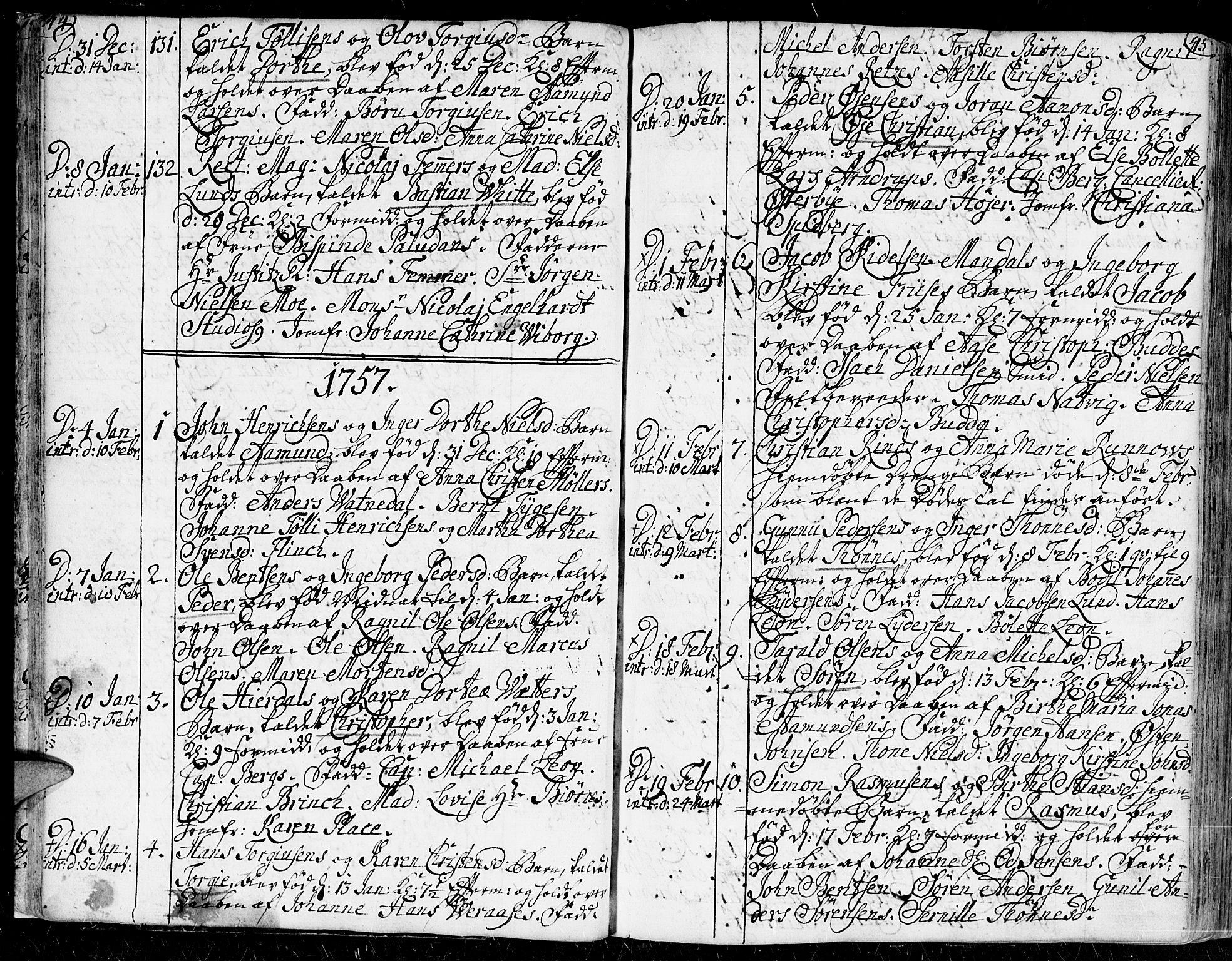 Kristiansand domprosti, SAK/1112-0006/F/Fa/L0002: Parish register (official) no. A 2, 1755-1778, p. 44-45