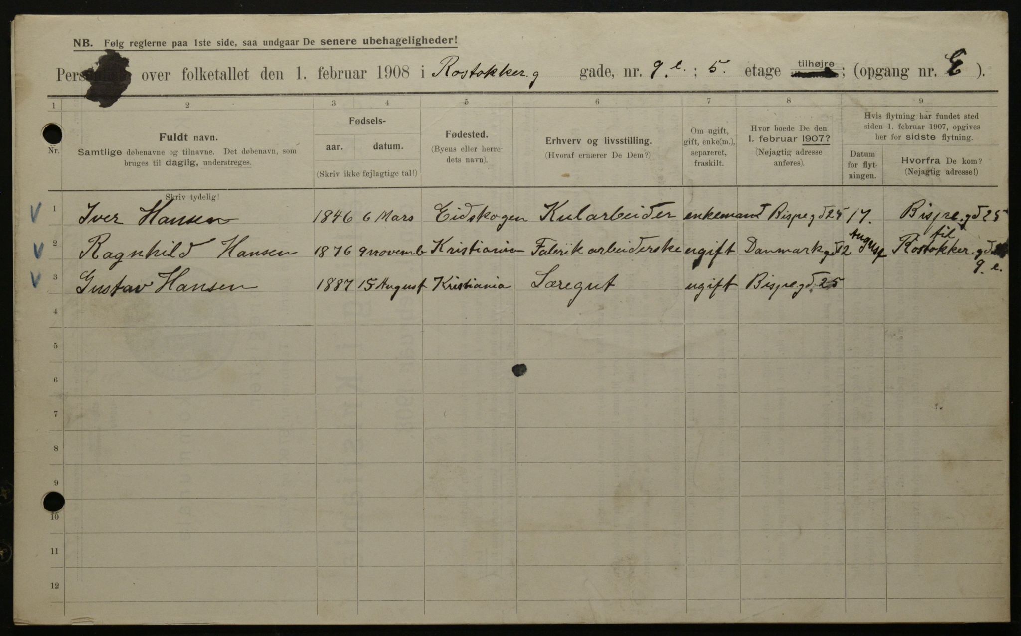 OBA, Municipal Census 1908 for Kristiania, 1908, p. 76085