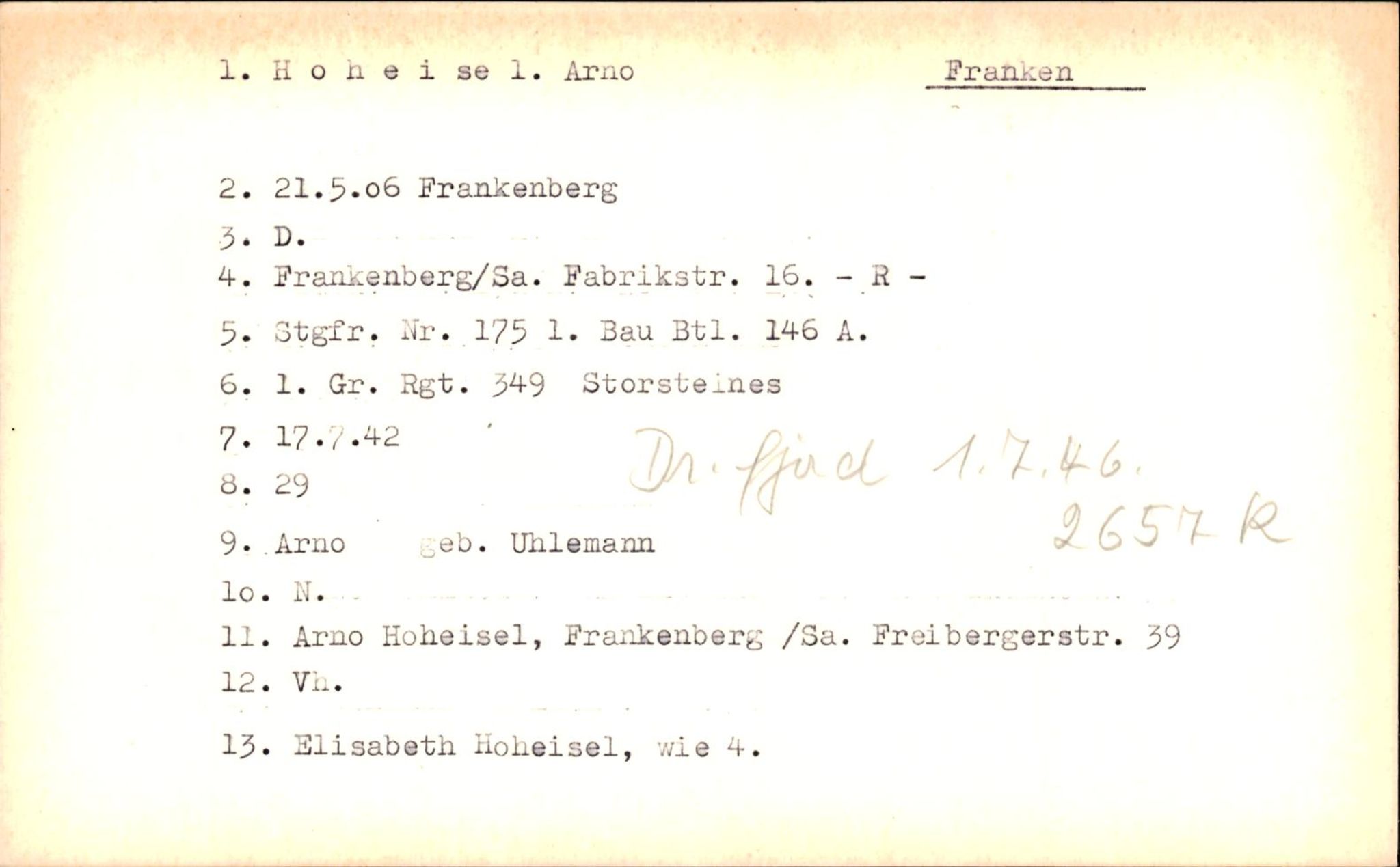 Hjemsendte tyskere , AV/RA-RAFA-6487/D/Db/L0014: Hofmeister-Kaften, 1945-1947, p. 15