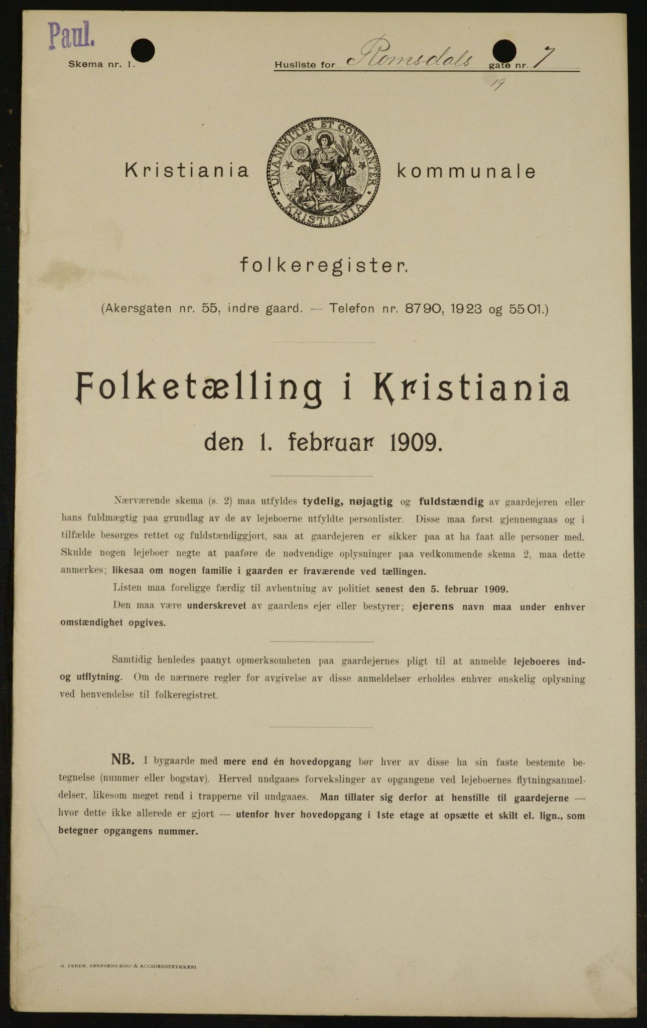 OBA, Municipal Census 1909 for Kristiania, 1909, p. 75480