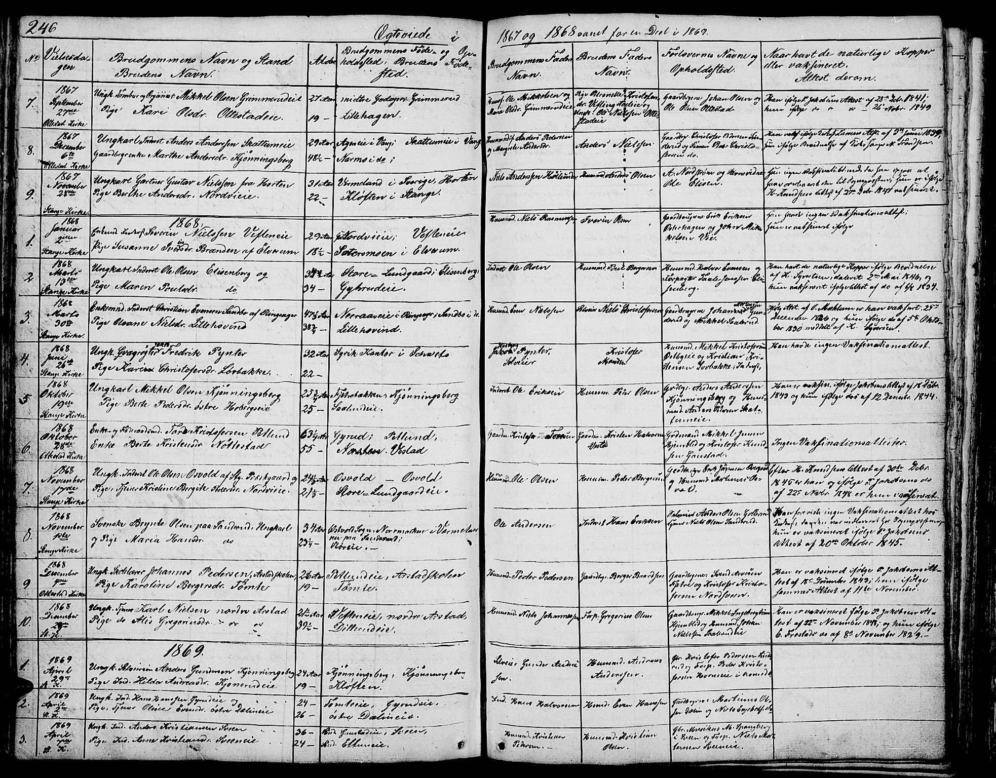 Stange prestekontor, SAH/PREST-002/L/L0002: Parish register (copy) no. 2, 1838-1879, p. 246