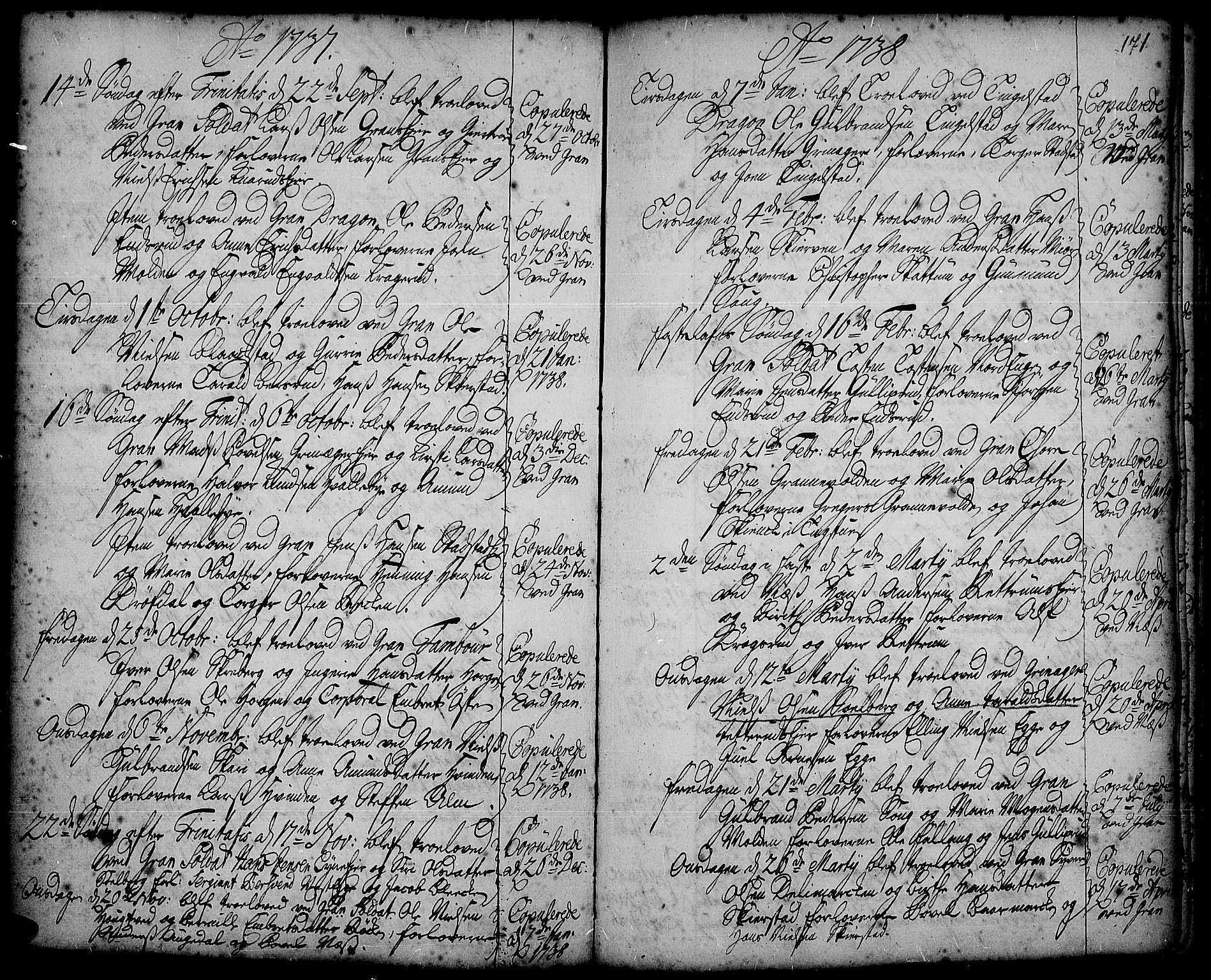 Gran prestekontor, SAH/PREST-112/H/Ha/Haa/L0002: Parish register (official) no. 2, 1732-1744, p. 171