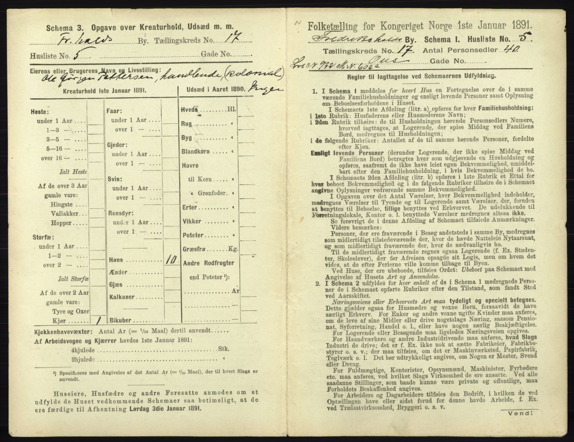 RA, 1891 census for 0101 Fredrikshald, 1891, p. 1540