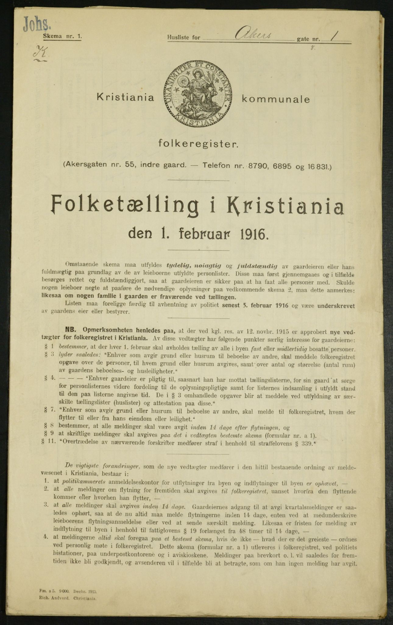 OBA, Municipal Census 1916 for Kristiania, 1916, p. 318