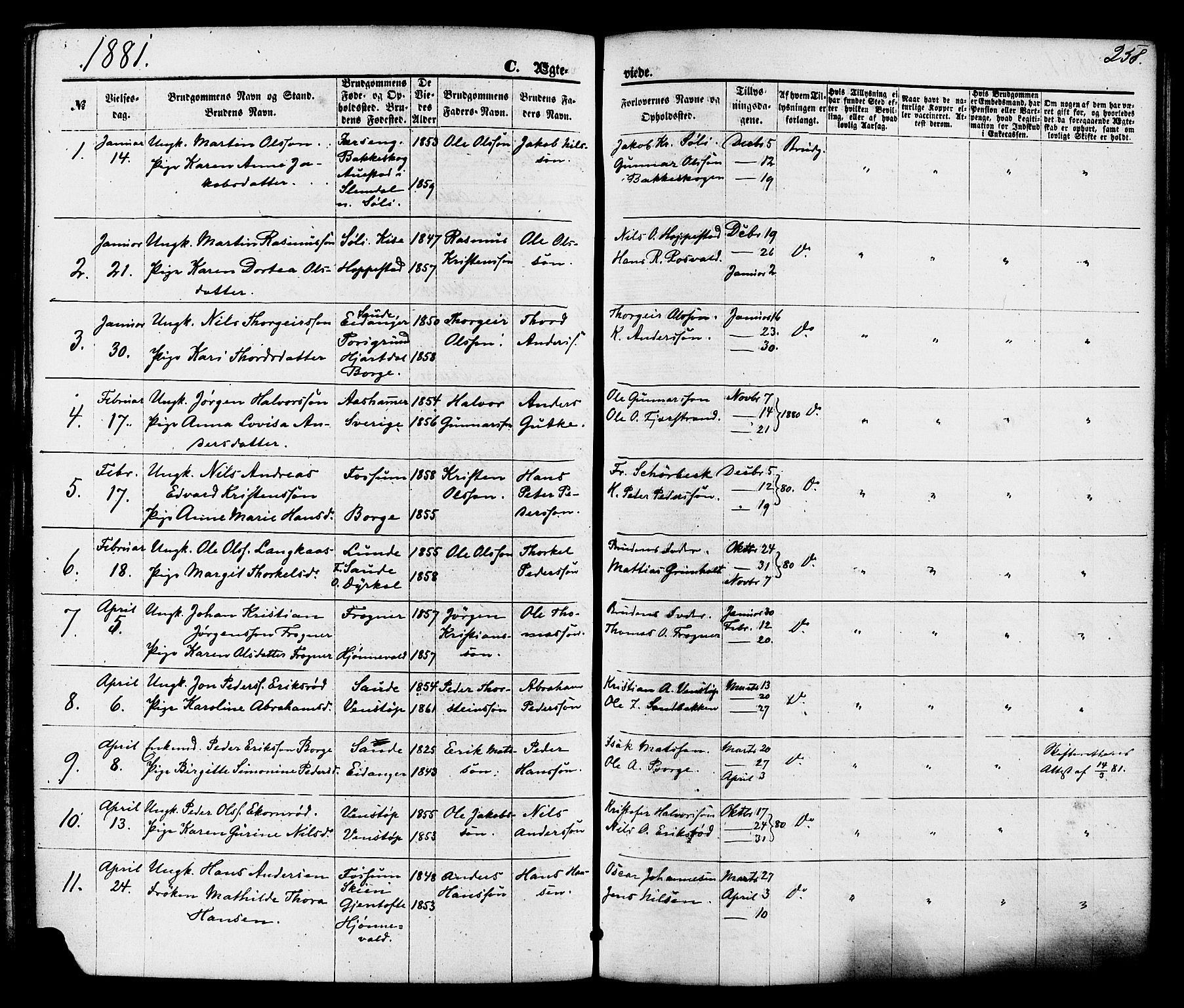 Gjerpen kirkebøker, SAKO/A-265/F/Fa/L0009: Parish register (official) no. I 9, 1872-1885, p. 258