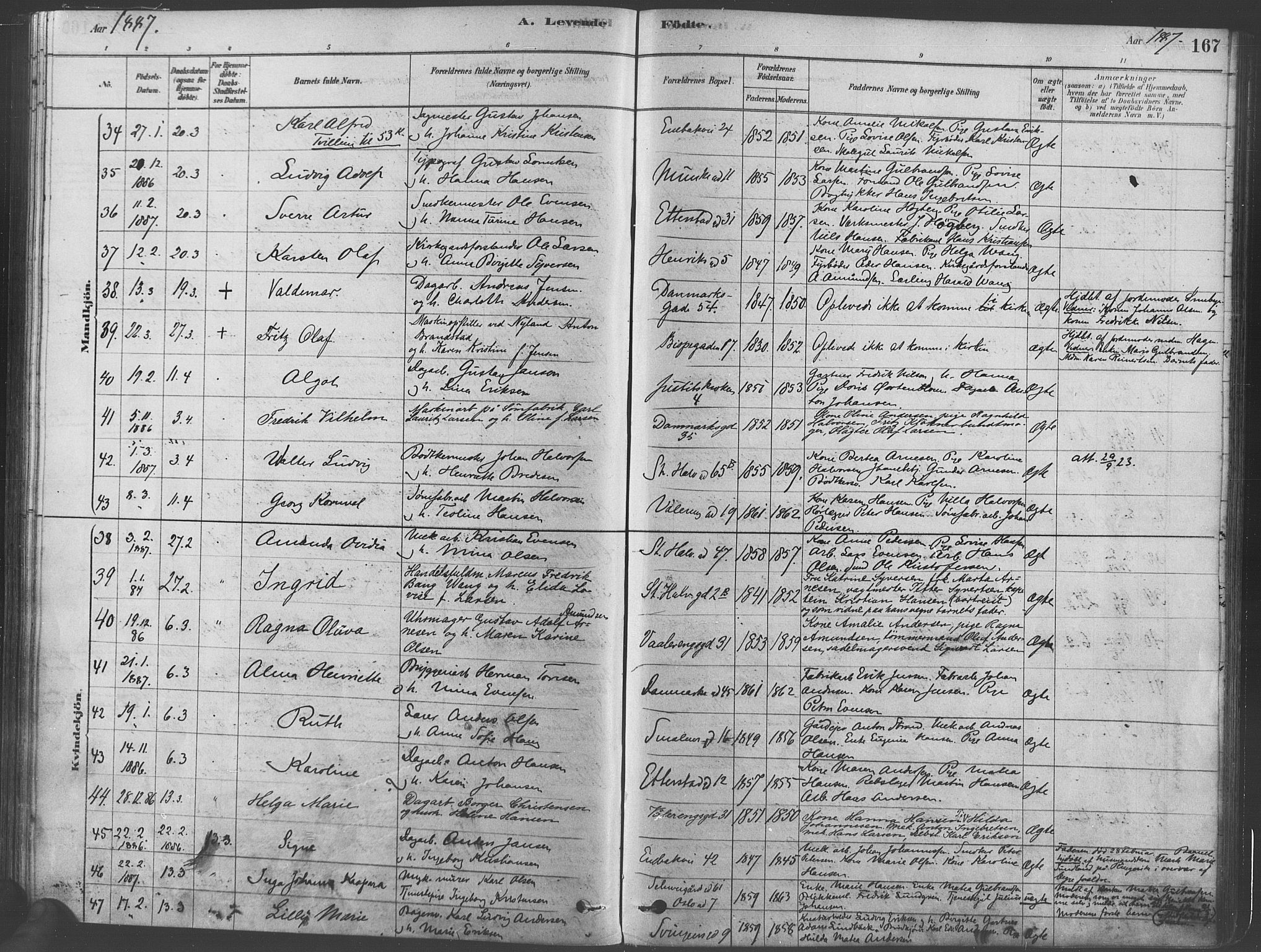 Gamlebyen prestekontor Kirkebøker, SAO/A-10884/F/Fa/L0005: Parish register (official) no. 5, 1878-1889, p. 167