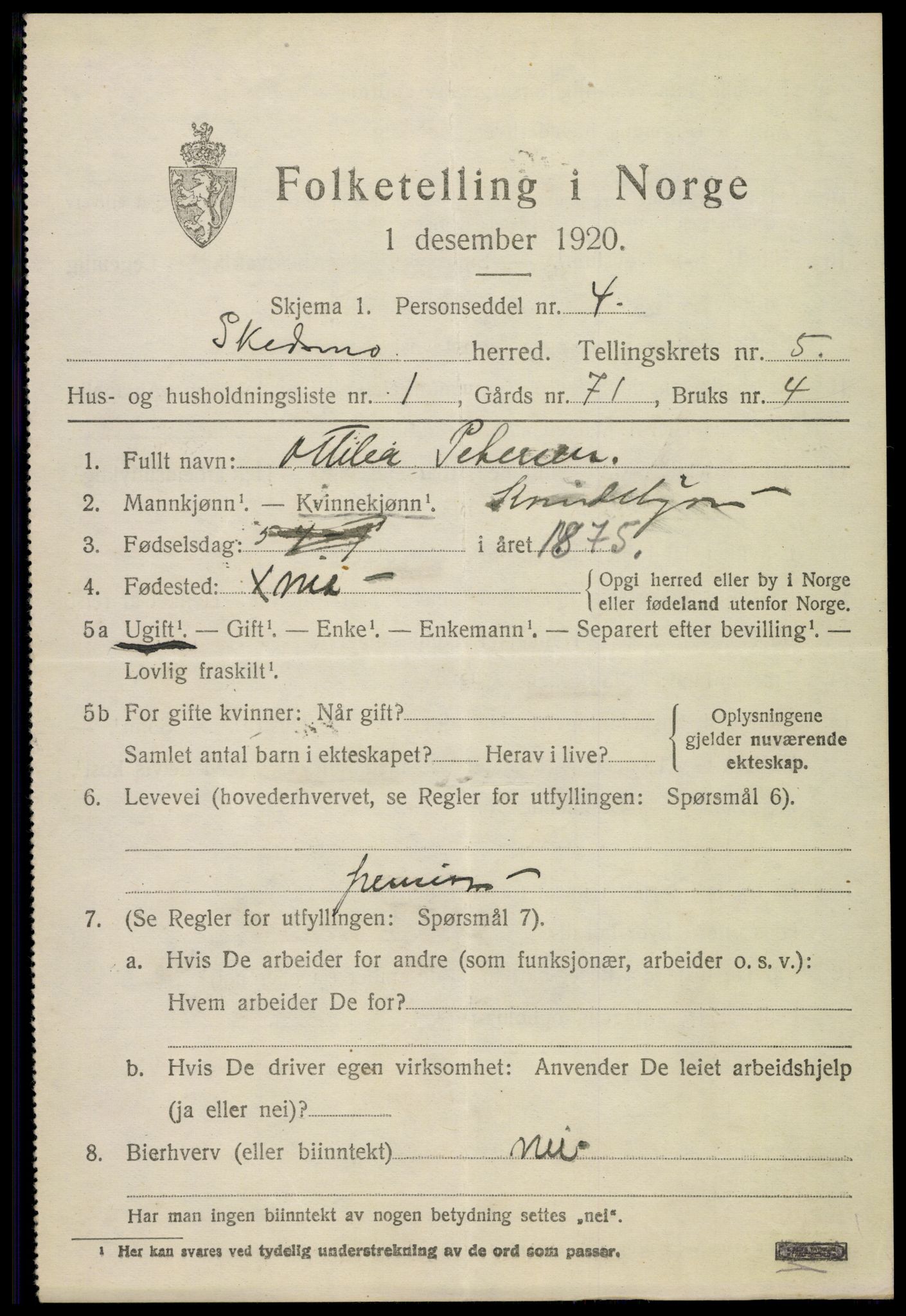 SAO, 1920 census for Skedsmo, 1920, p. 5175