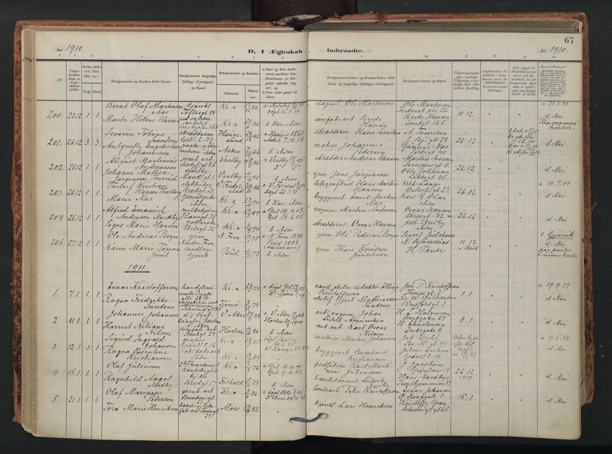 Grønland prestekontor Kirkebøker, SAO/A-10848/F/Fa/L0017: Parish register (official) no. 17, 1906-1934, p. 67