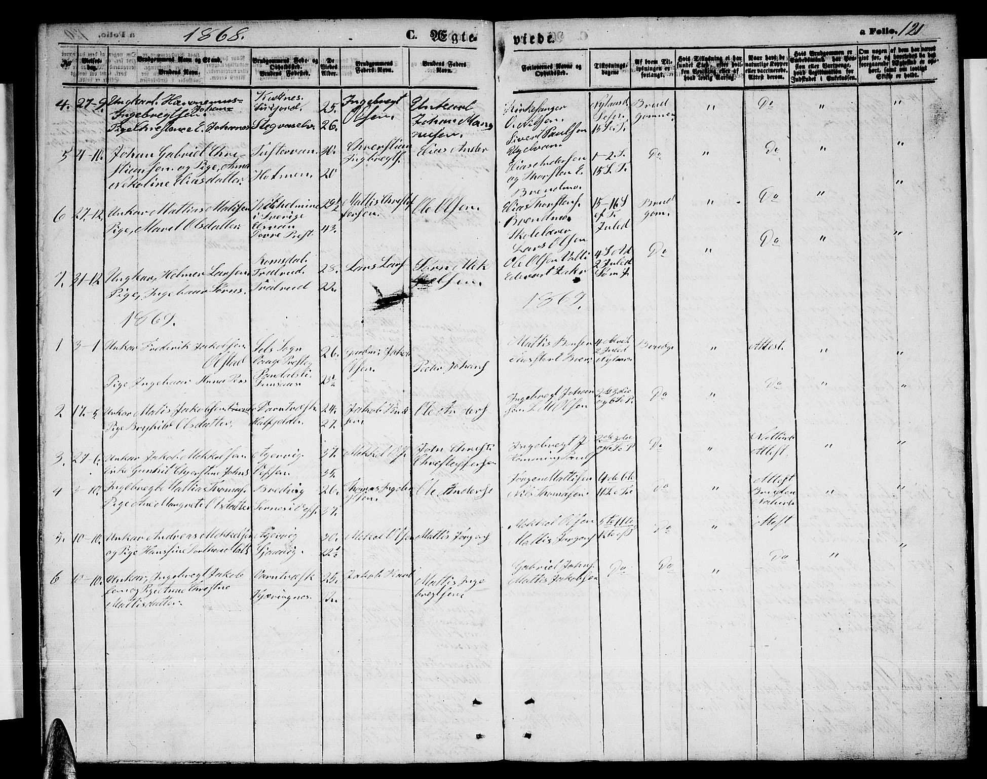 Ministerialprotokoller, klokkerbøker og fødselsregistre - Nordland, AV/SAT-A-1459/823/L0329: Parish register (copy) no. 823C01, 1865-1878, p. 121