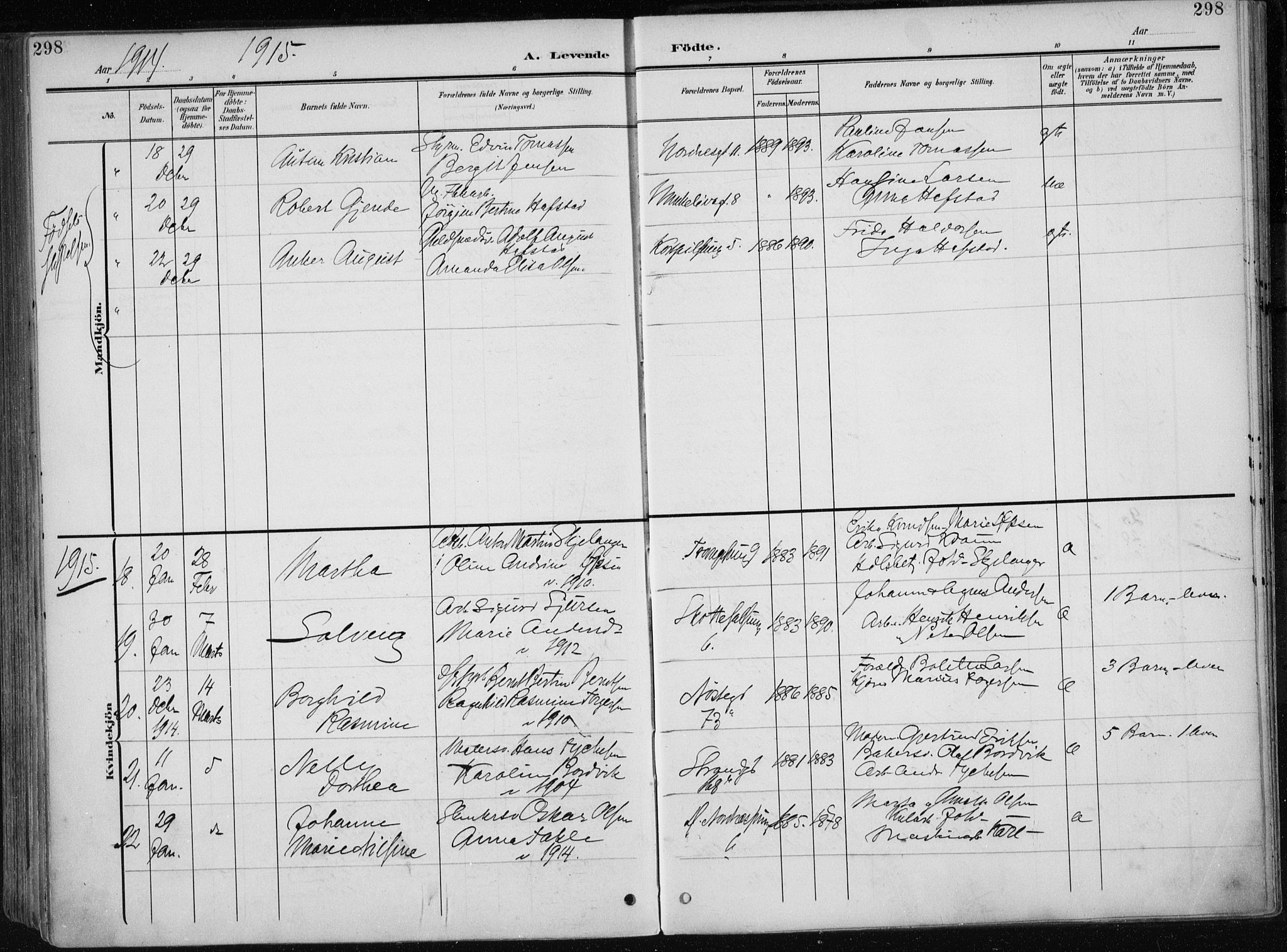 Nykirken Sokneprestembete, AV/SAB-A-77101/H/Haa/L0019: Parish register (official) no. B 7, 1904-1916, p. 298