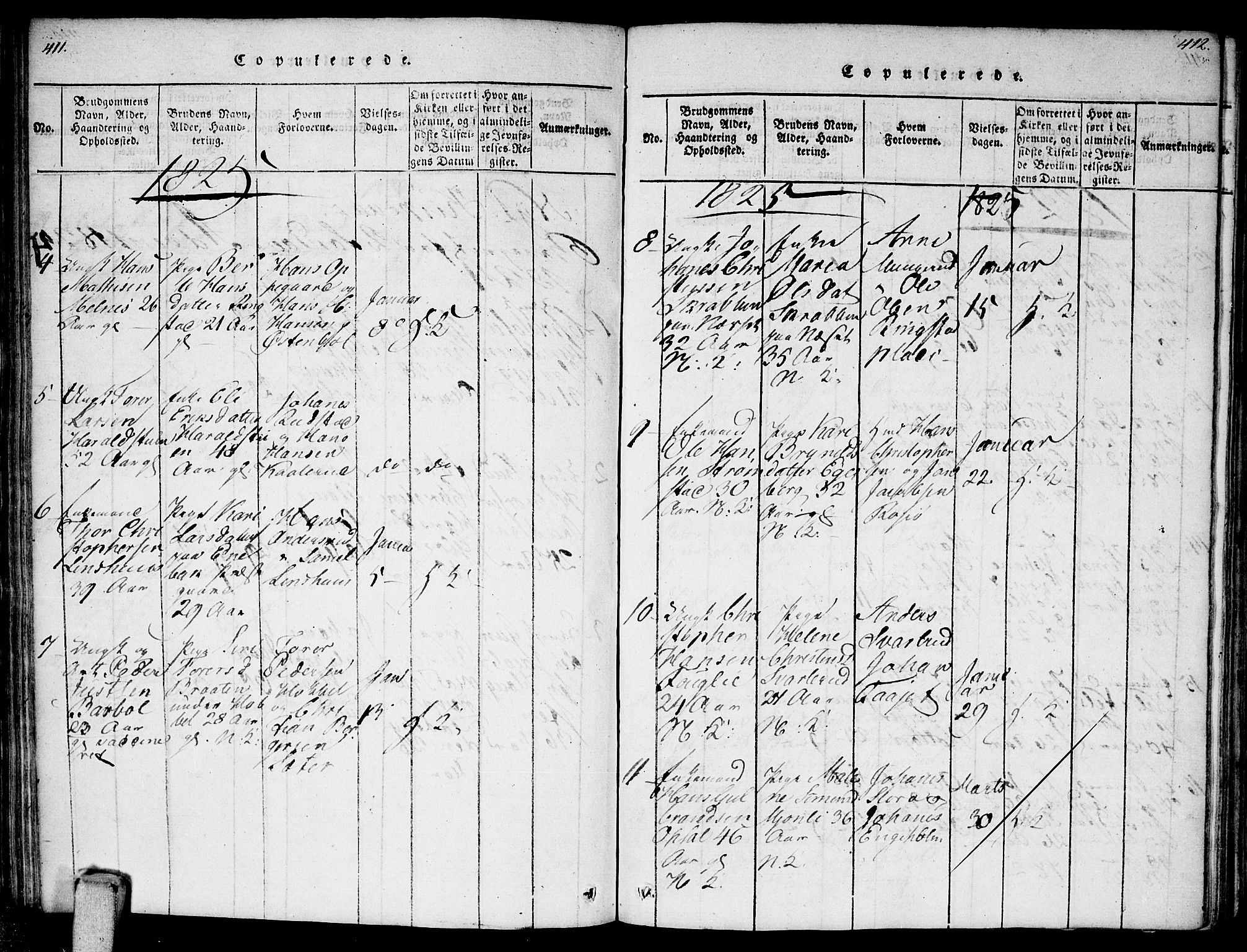 Enebakk prestekontor Kirkebøker, AV/SAO-A-10171c/F/Fa/L0006: Parish register (official) no. I 6, 1815-1832, p. 411-412