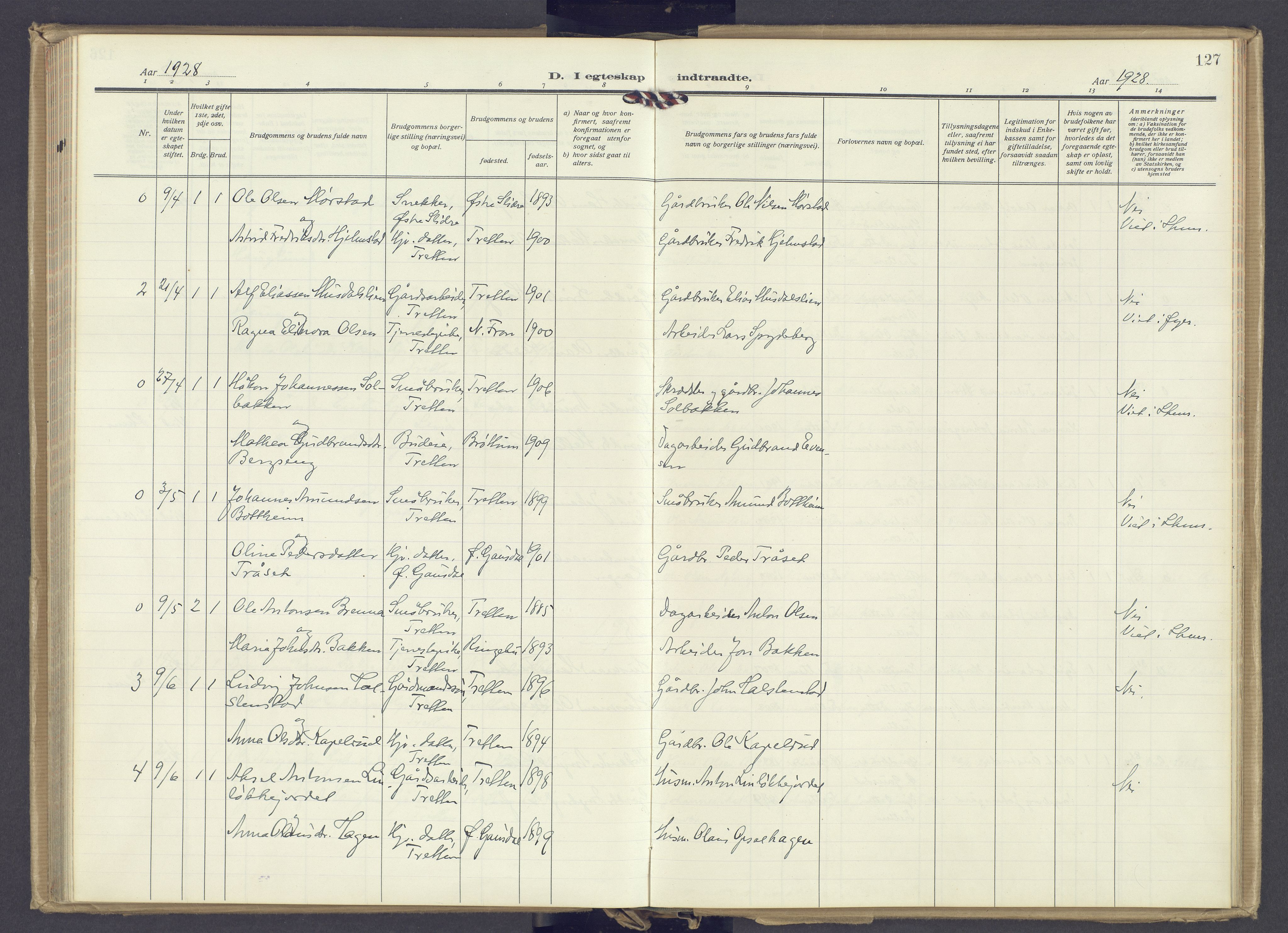 Øyer prestekontor, AV/SAH-PREST-084/H/Ha/Haa/L0014: Parish register (official) no. 14, 1919-1932, p. 127