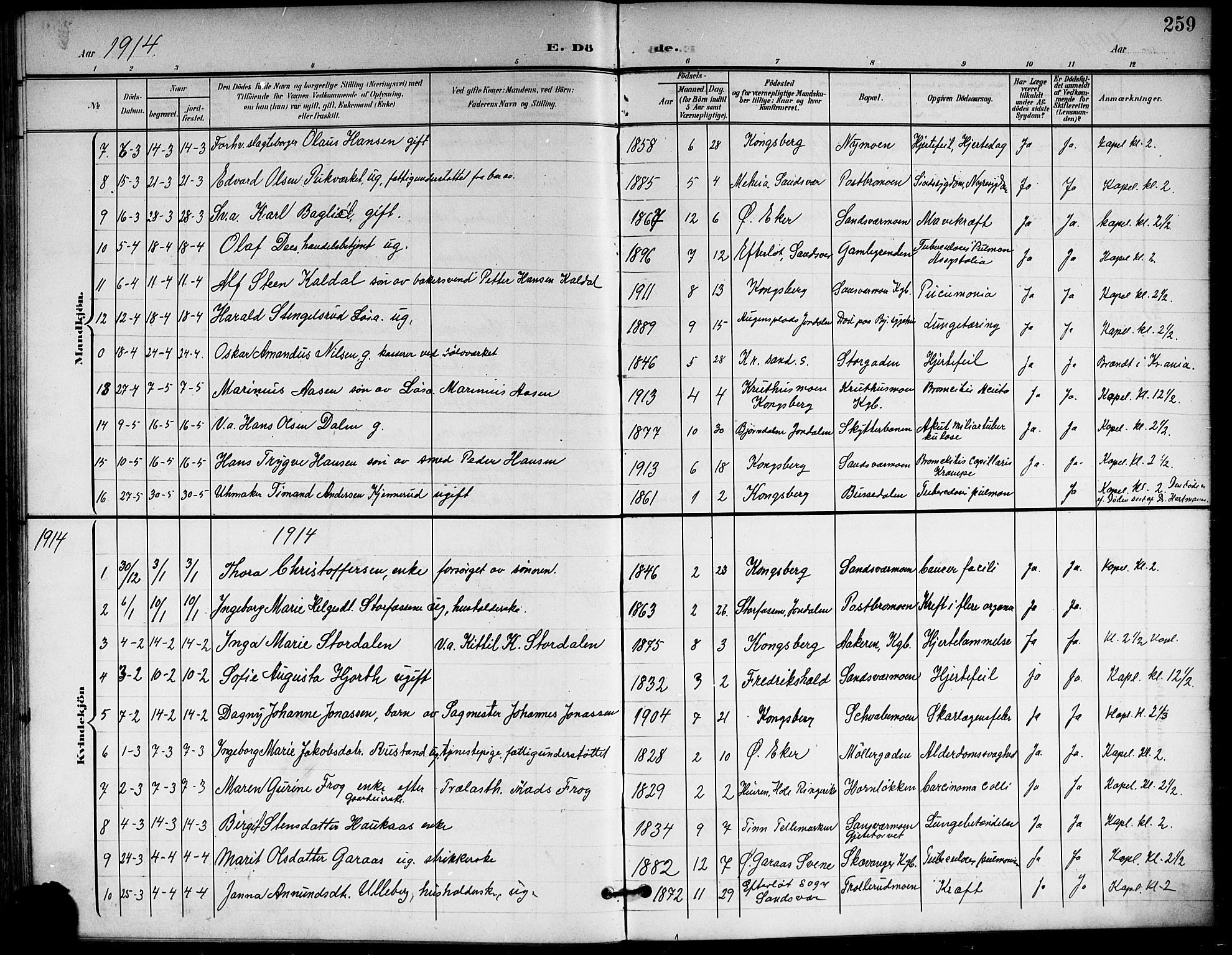 Kongsberg kirkebøker, AV/SAKO-A-22/G/Ga/L0007: Parish register (copy) no. 7, 1901-1915, p. 259