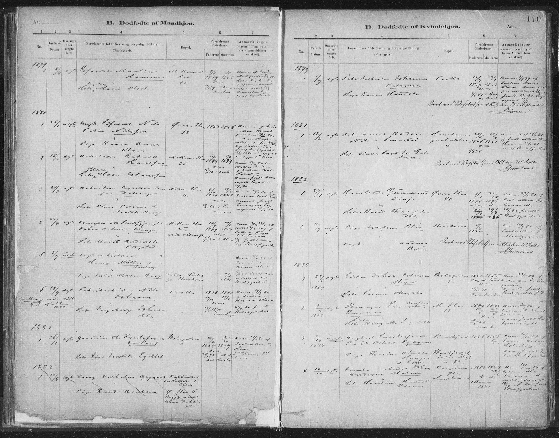 Ministerialprotokoller, klokkerbøker og fødselsregistre - Sør-Trøndelag, SAT/A-1456/603/L0162: Parish register (official) no. 603A01, 1879-1895, p. 110
