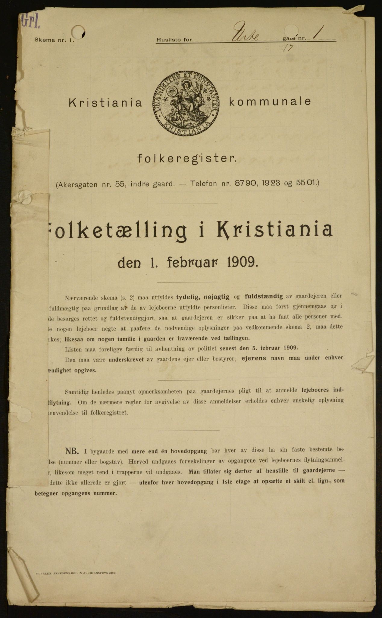 OBA, Municipal Census 1909 for Kristiania, 1909, p. 109366