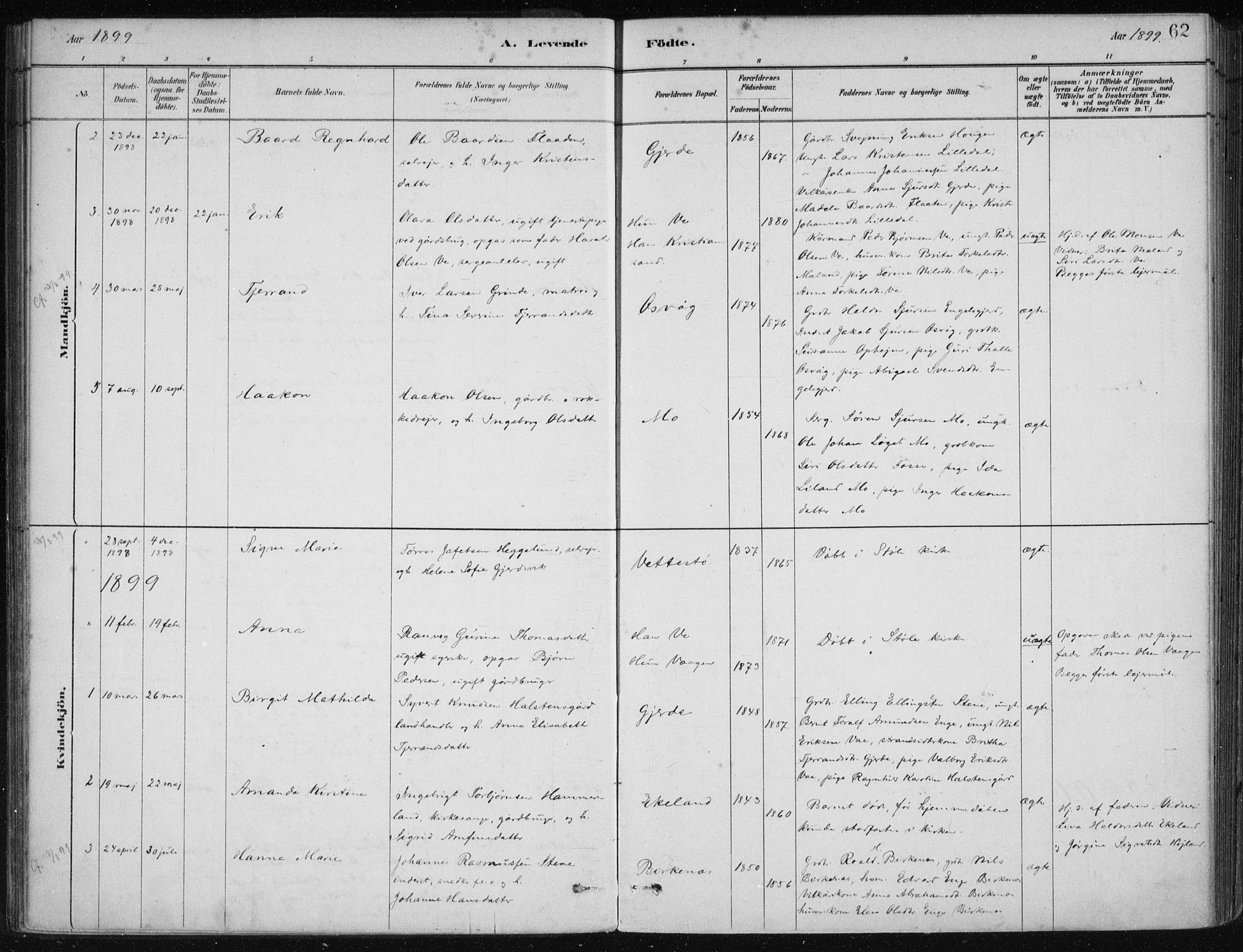 Etne sokneprestembete, AV/SAB-A-75001/H/Haa: Parish register (official) no. C  1, 1879-1919, p. 62