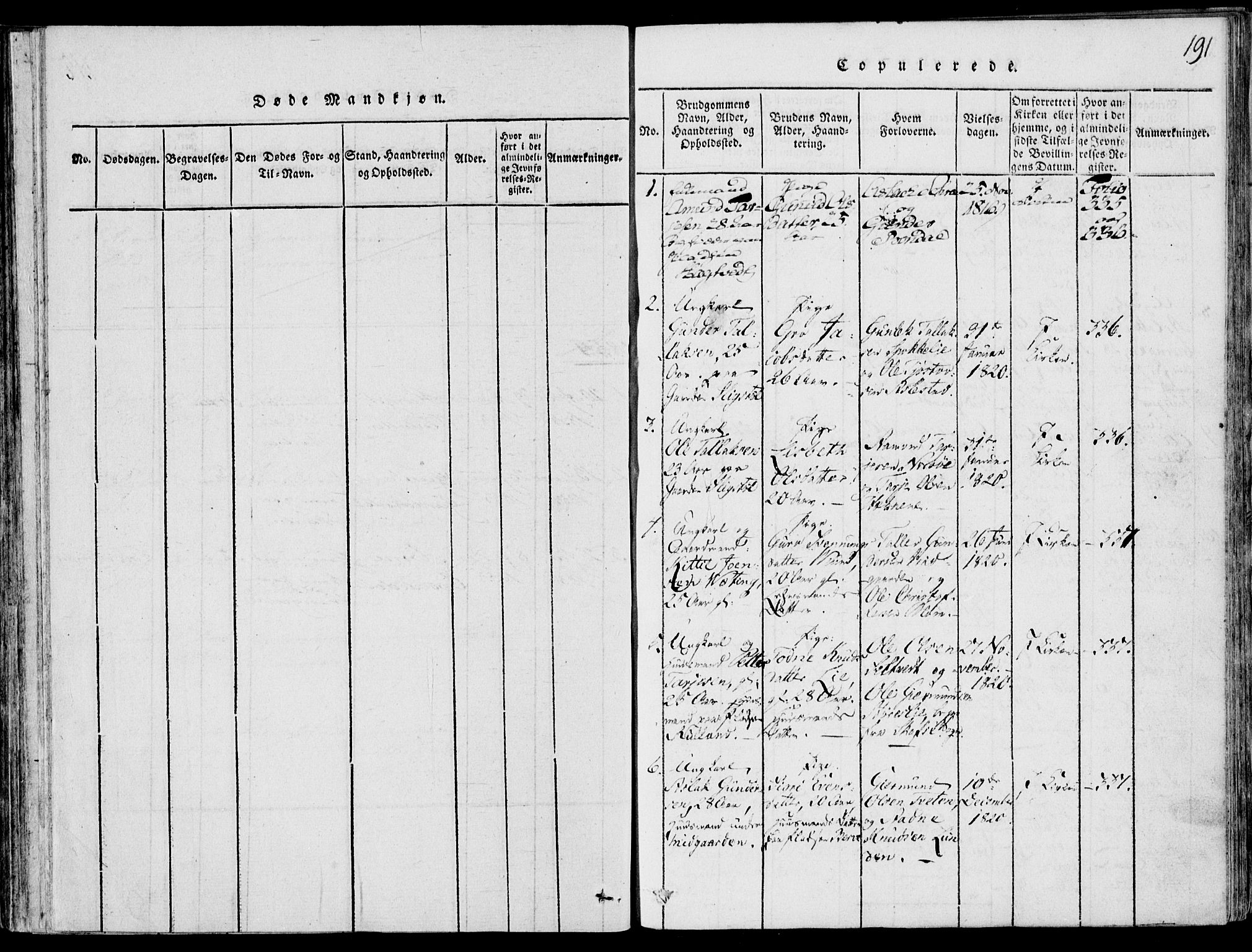 Fyresdal kirkebøker, AV/SAKO-A-263/F/Fb/L0001: Parish register (official) no. II 1, 1815-1854, p. 191