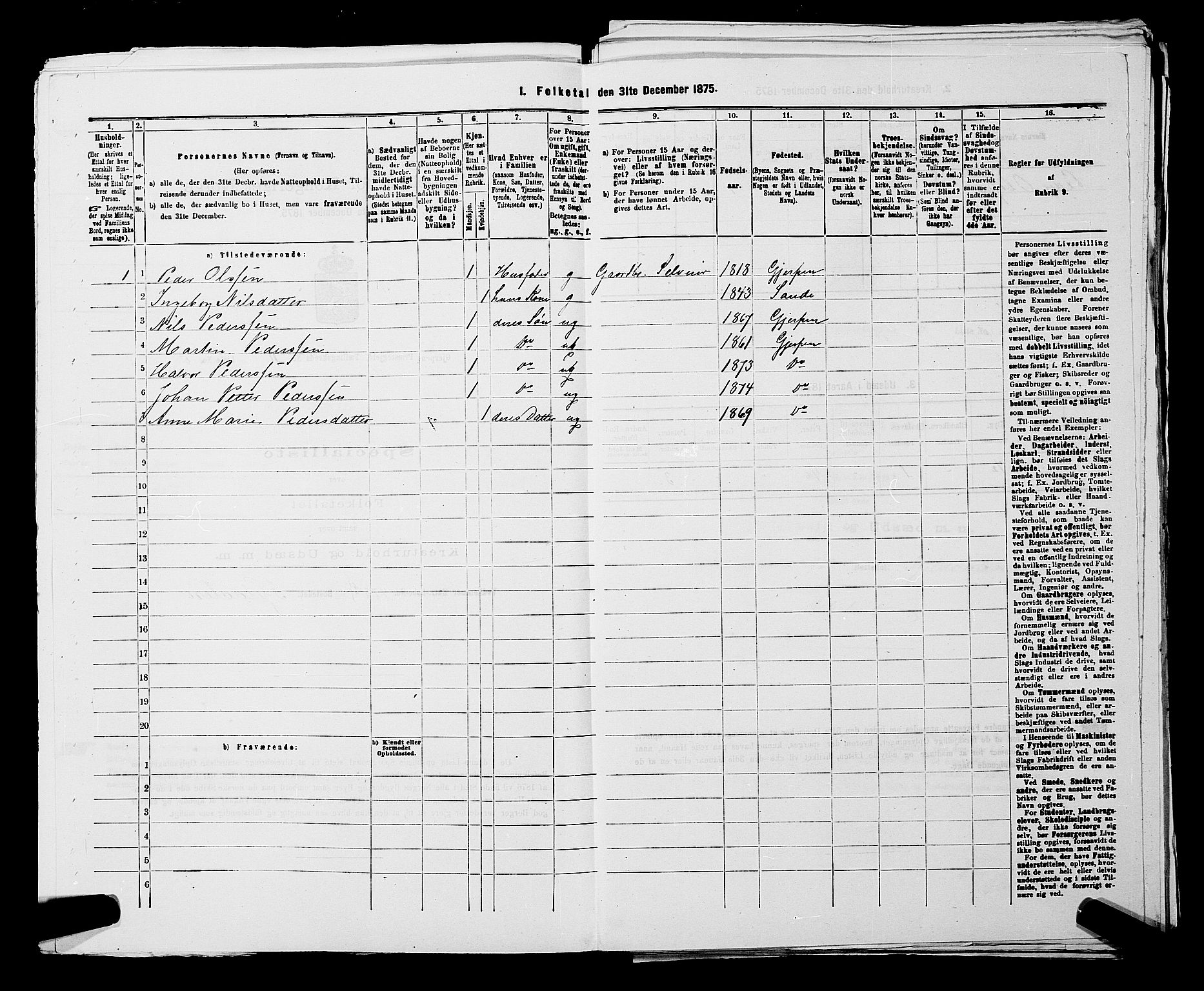 SAKO, 1875 census for 0812P Gjerpen, 1875, p. 1640