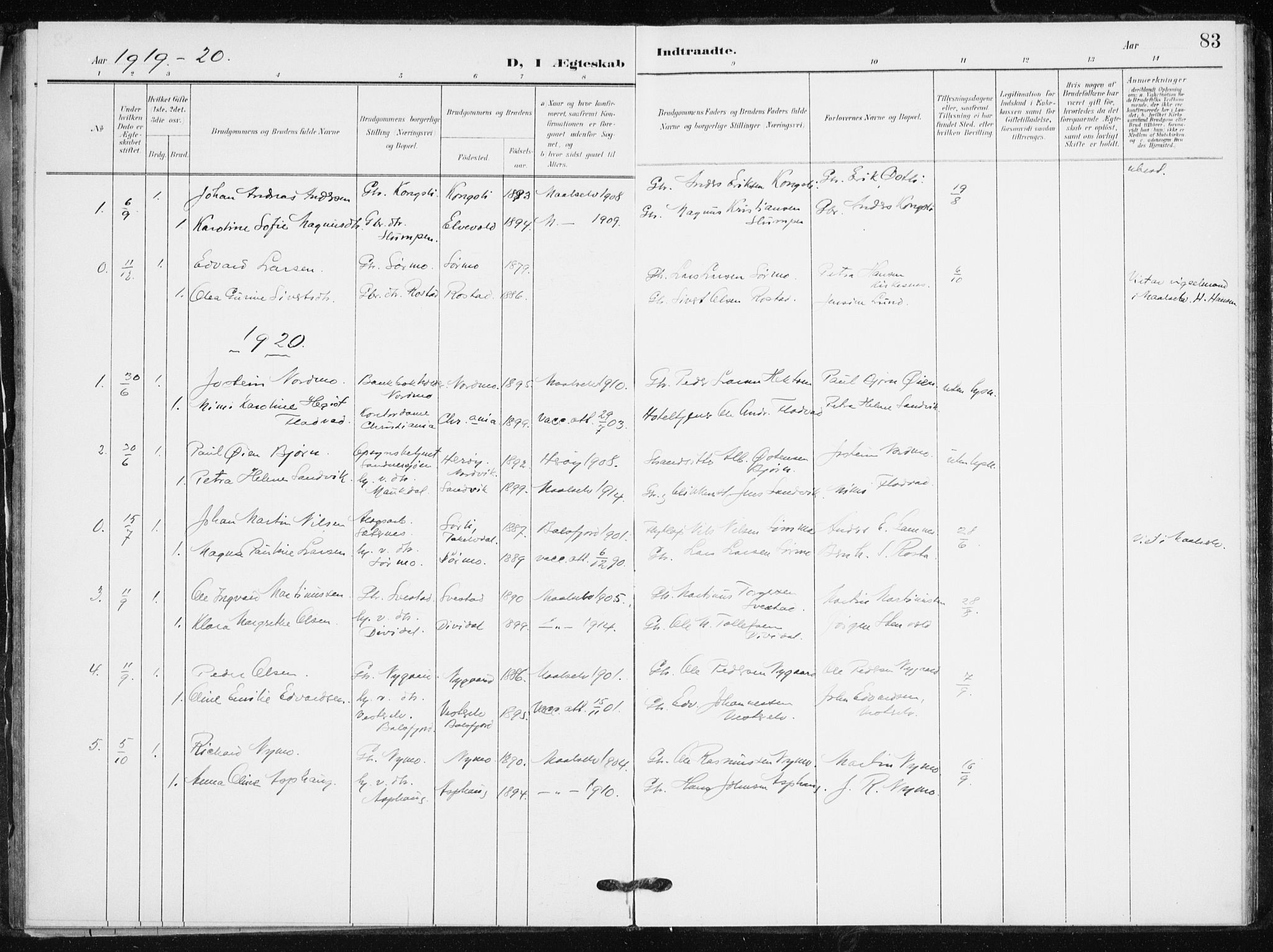 Målselv sokneprestembete, SATØ/S-1311/G/Ga/Gaa/L0012kirke: Parish register (official) no. 12, 1903-1920, p. 83