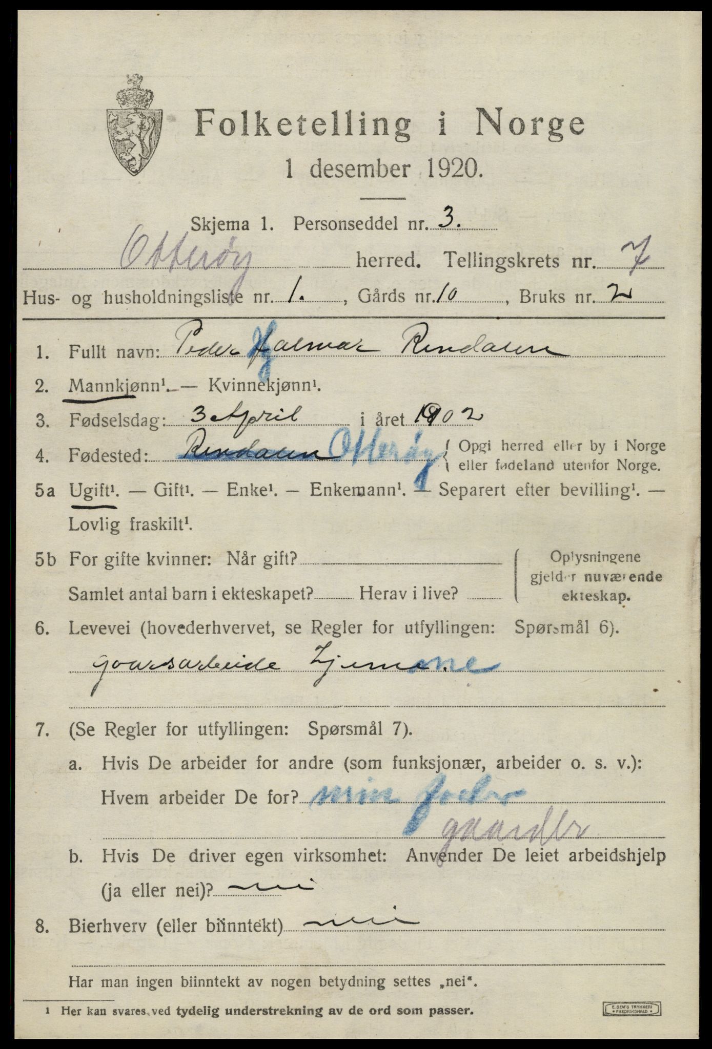 SAT, 1920 census for Otterøy, 1920, p. 2601