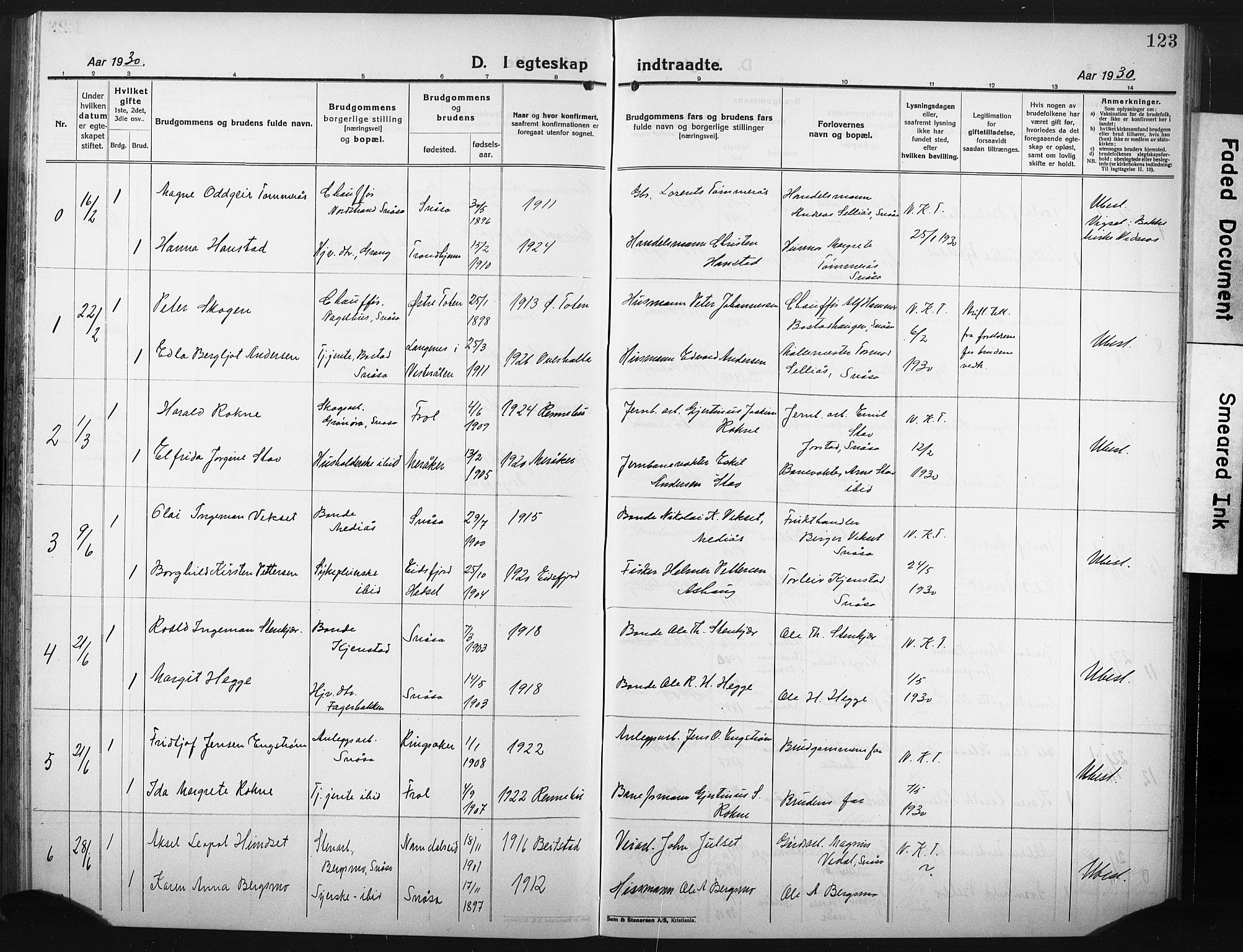 Ministerialprotokoller, klokkerbøker og fødselsregistre - Nord-Trøndelag, SAT/A-1458/749/L0480: Parish register (copy) no. 749C02, 1924-1932, p. 123