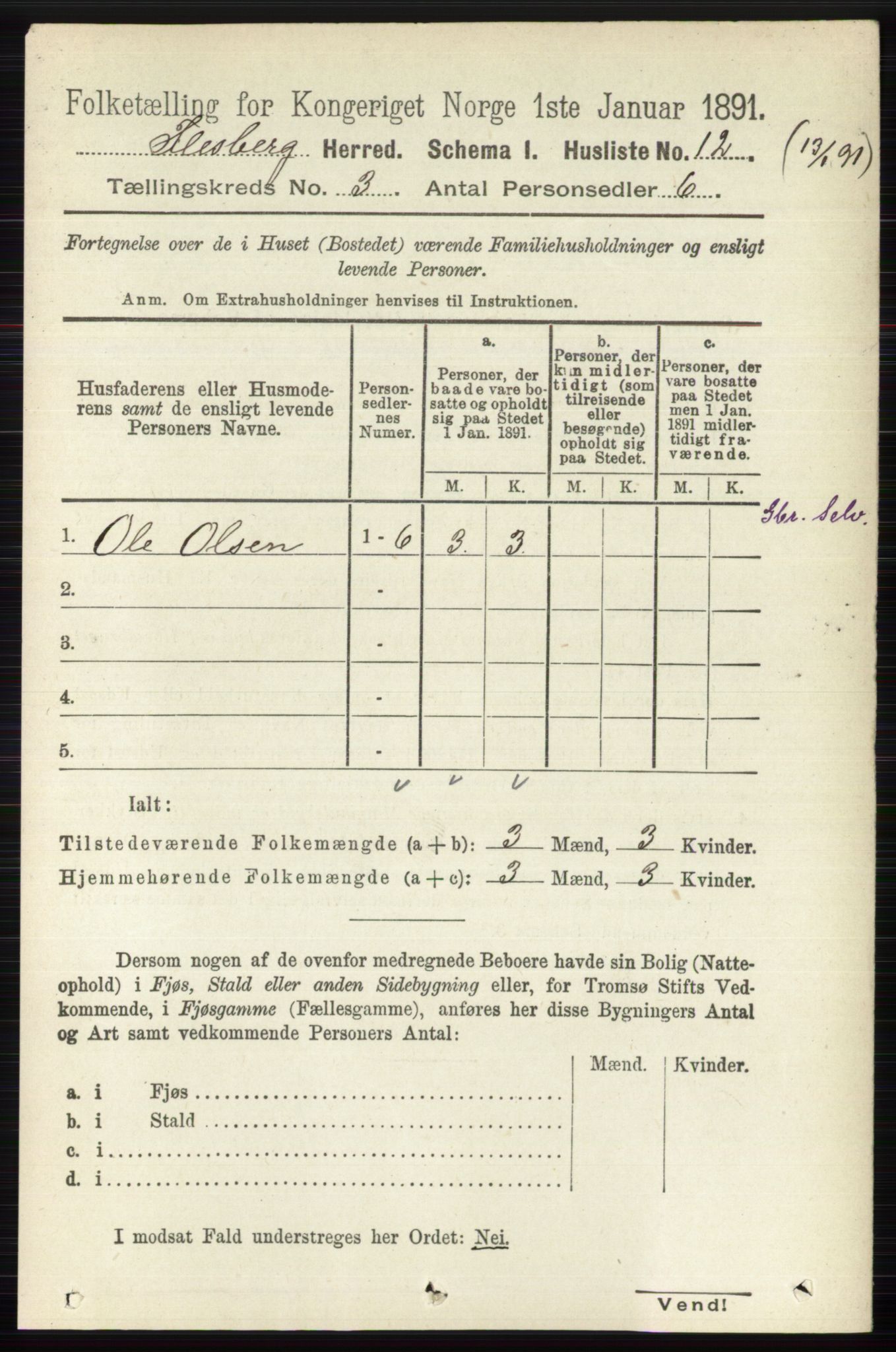 RA, 1891 census for 0631 Flesberg, 1891, p. 405