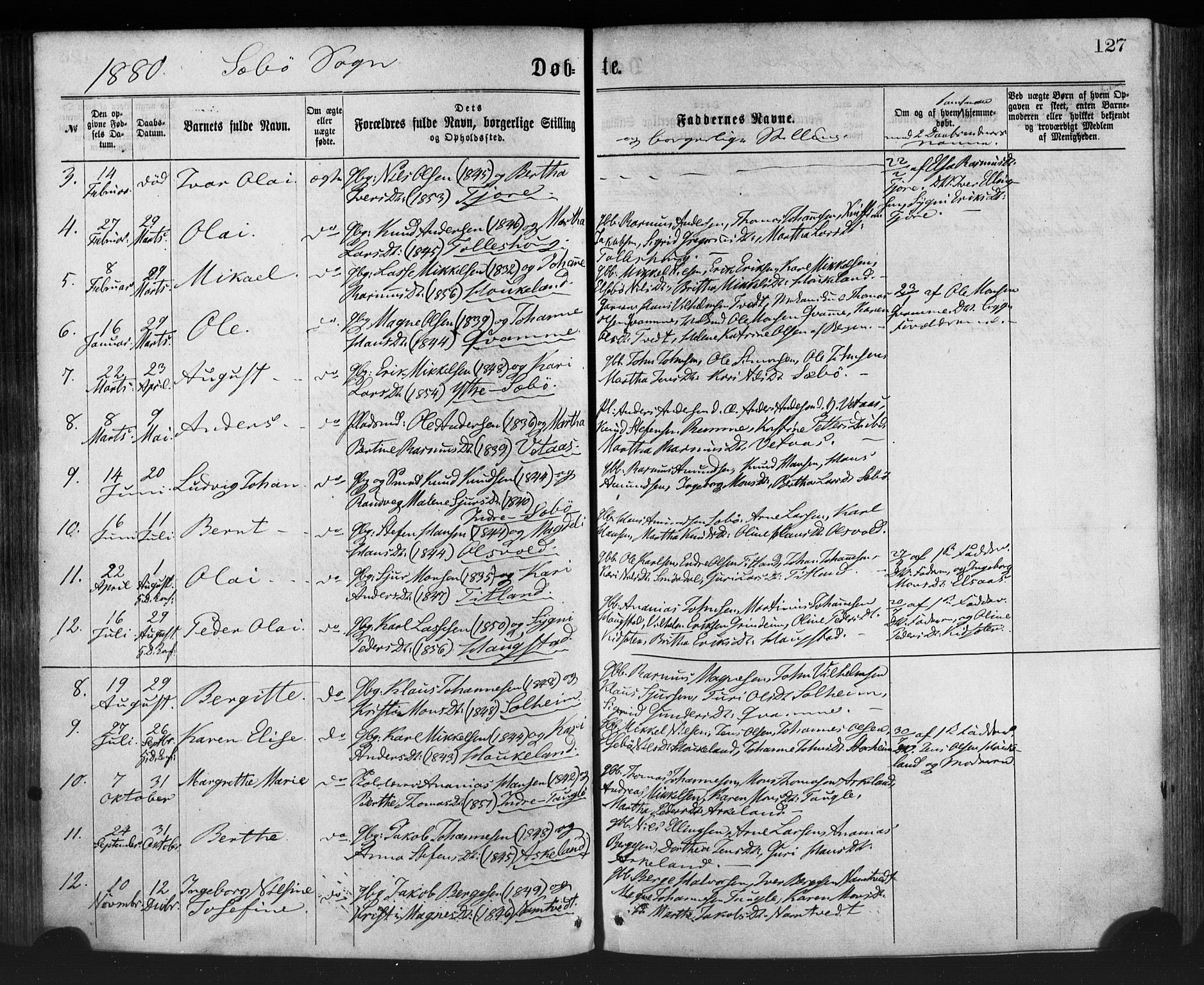 Manger sokneprestembete, SAB/A-76801/H/Haa: Parish register (official) no. A 8, 1871-1880, p. 127
