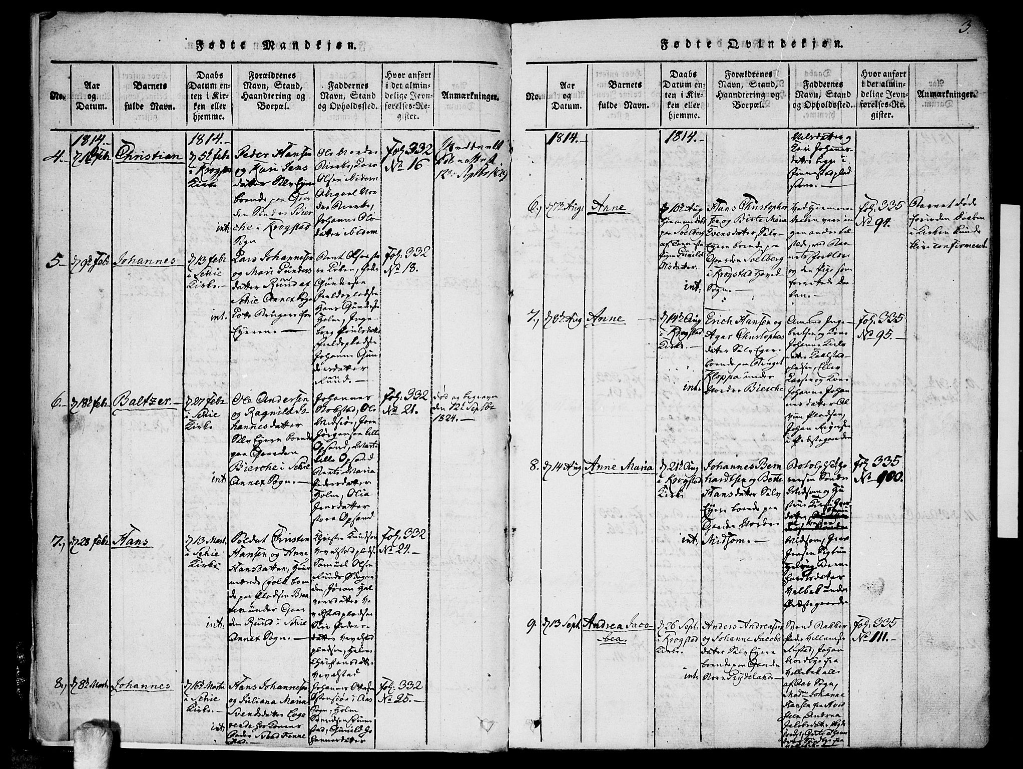 Kråkstad prestekontor Kirkebøker, SAO/A-10125a/F/Fa/L0003: Parish register (official) no. I 3, 1813-1824, p. 3