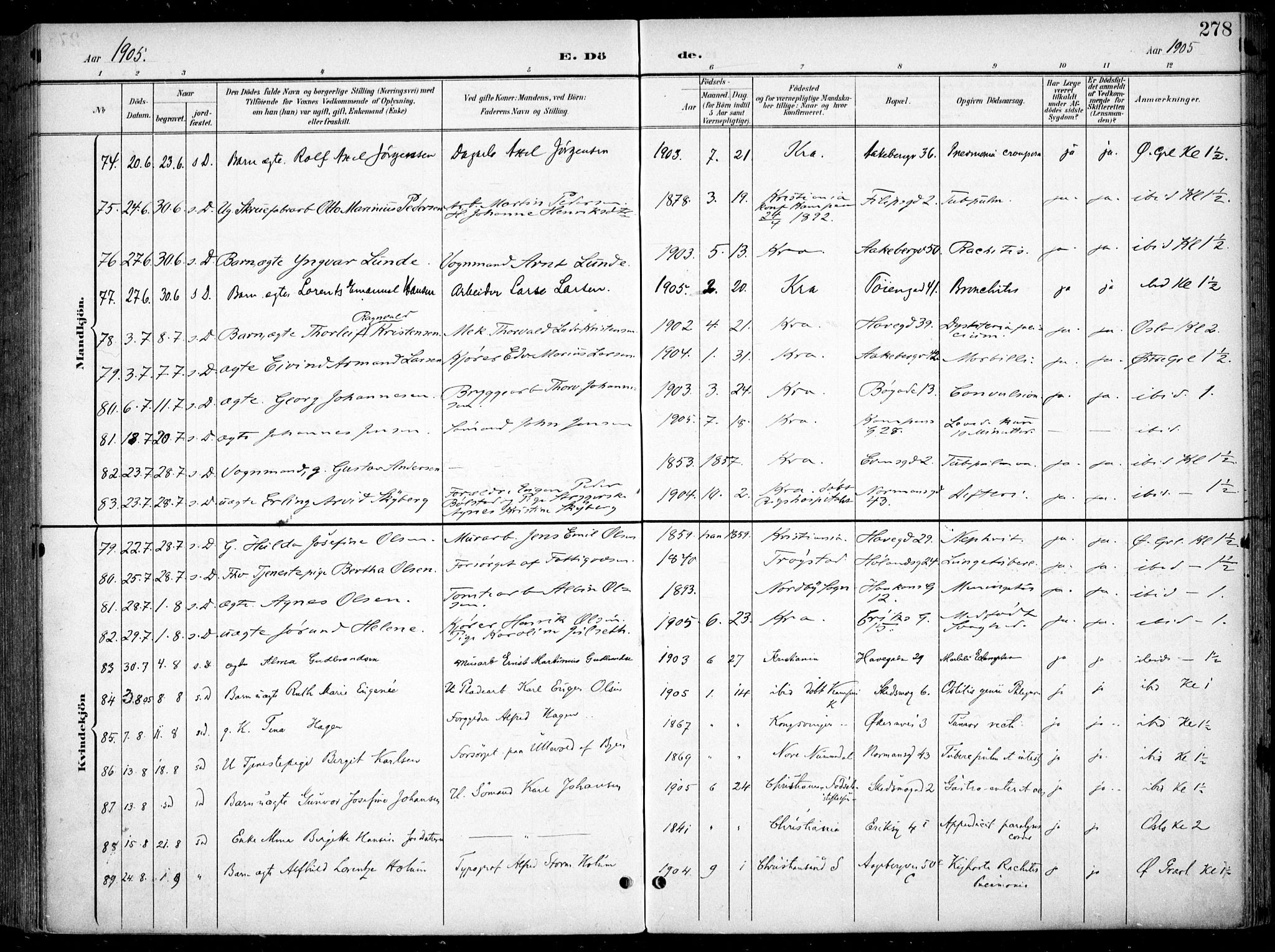 Kampen prestekontor Kirkebøker, AV/SAO-A-10853/F/Fa/L0009: Parish register (official) no. I 9, 1899-1911, p. 278