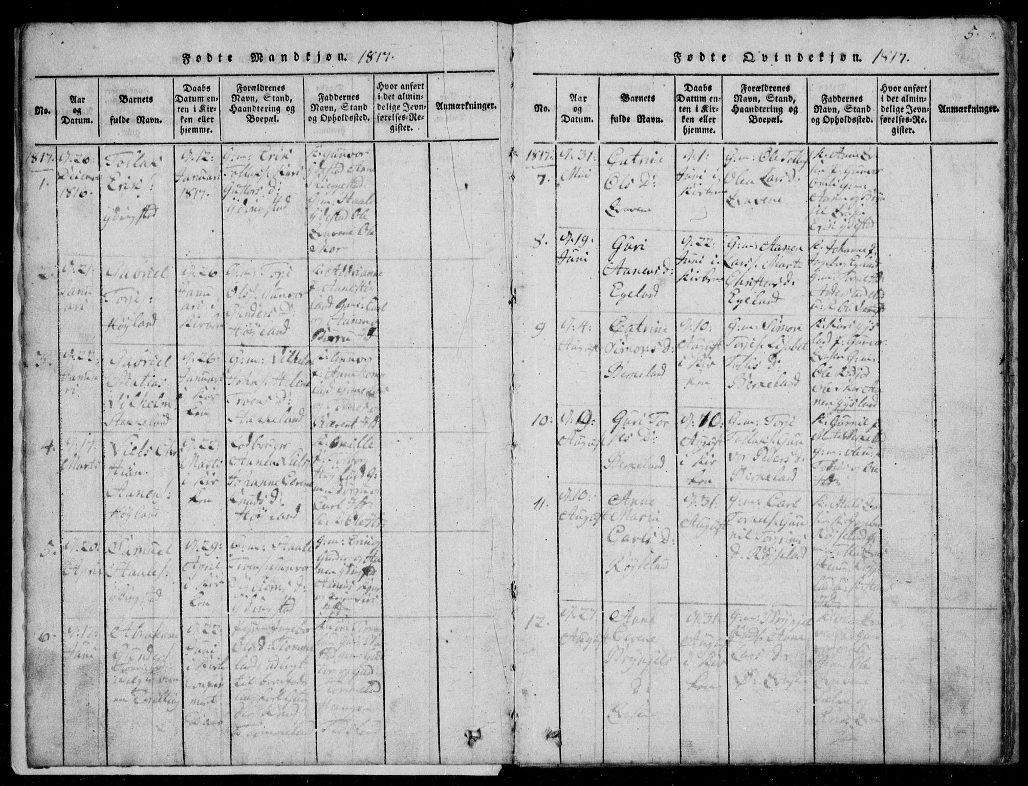 Lyngdal sokneprestkontor, AV/SAK-1111-0029/F/Fb/Fbb/L0001: Parish register (copy) no. B 1, 1816-1900, p. 5