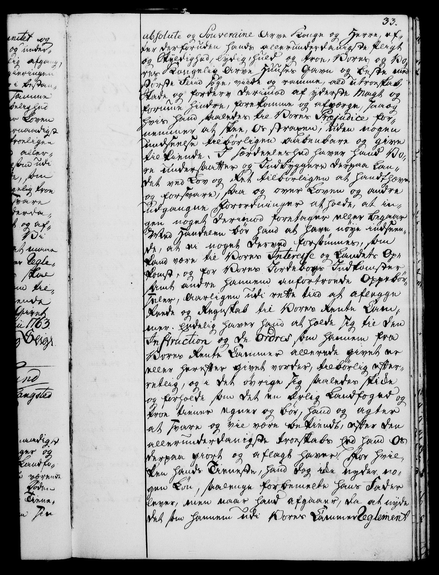 Rentekammeret, Kammerkanselliet, RA/EA-3111/G/Gg/Gge/L0004: Norsk bestallingsprotokoll med register (merket RK 53.28), 1762-1771, p. 33