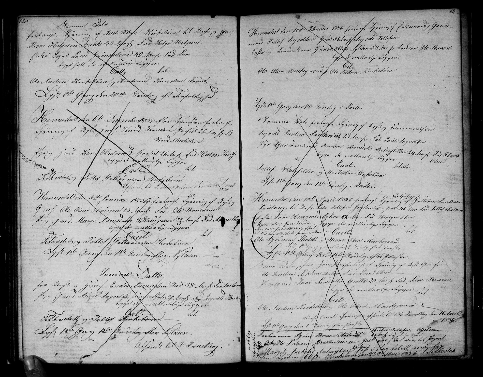 Gol kirkebøker, AV/SAKO-A-226/G/Gb/L0001: Parish register (copy) no. II 1, 1831-1838, p. 62-63