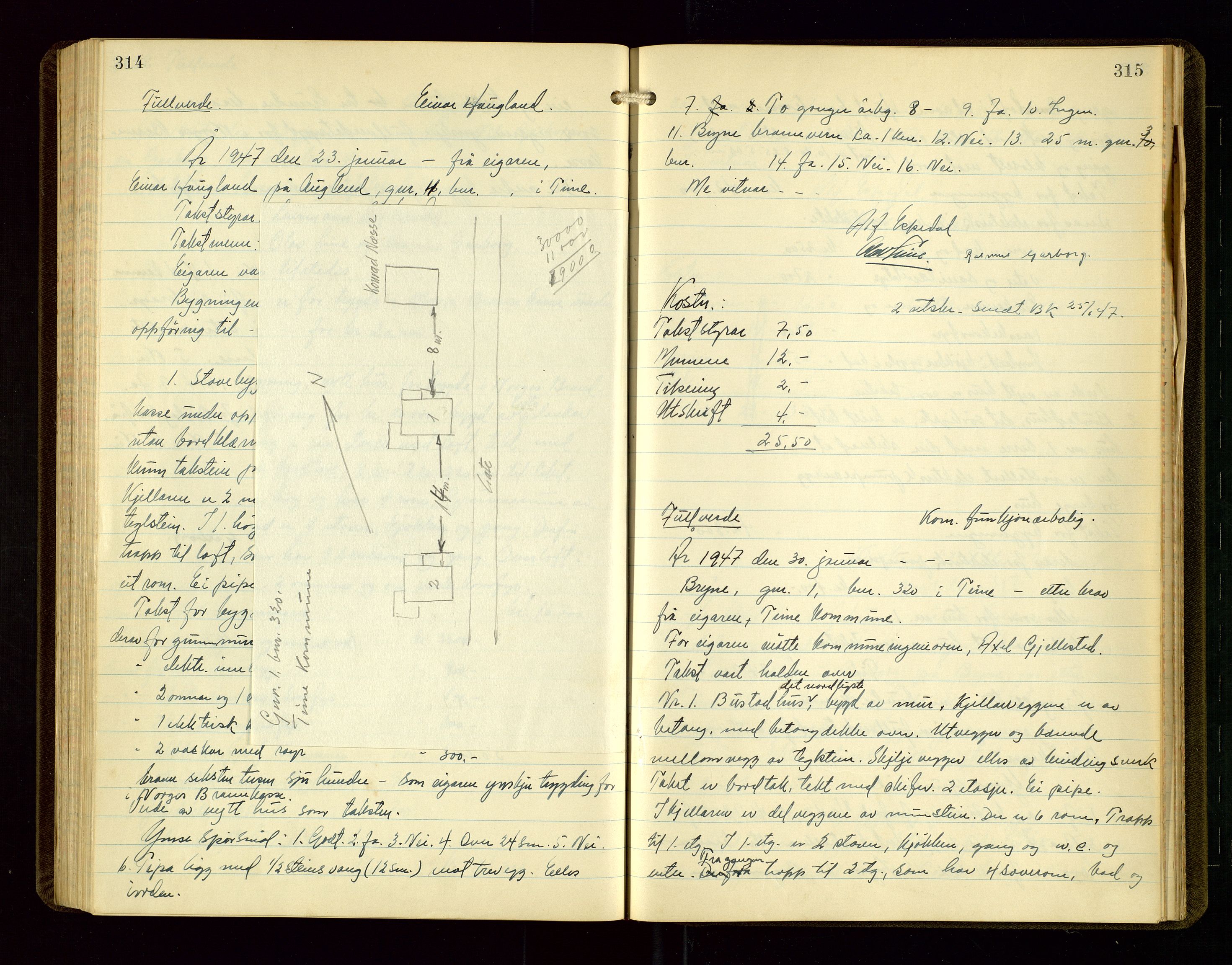 Time lensmannskontor, AV/SAST-A-100420/Goa/L0004: "Branntakstprotokoll", 1940-1947, p. 314-315