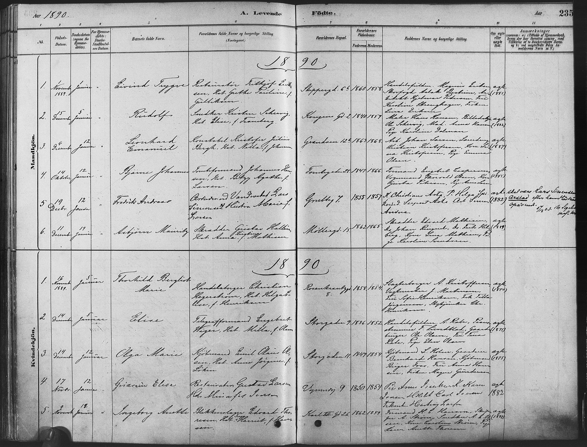Oslo domkirke Kirkebøker, SAO/A-10752/F/Fa/L0029: Parish register (official) no. 29, 1879-1892, p. 235