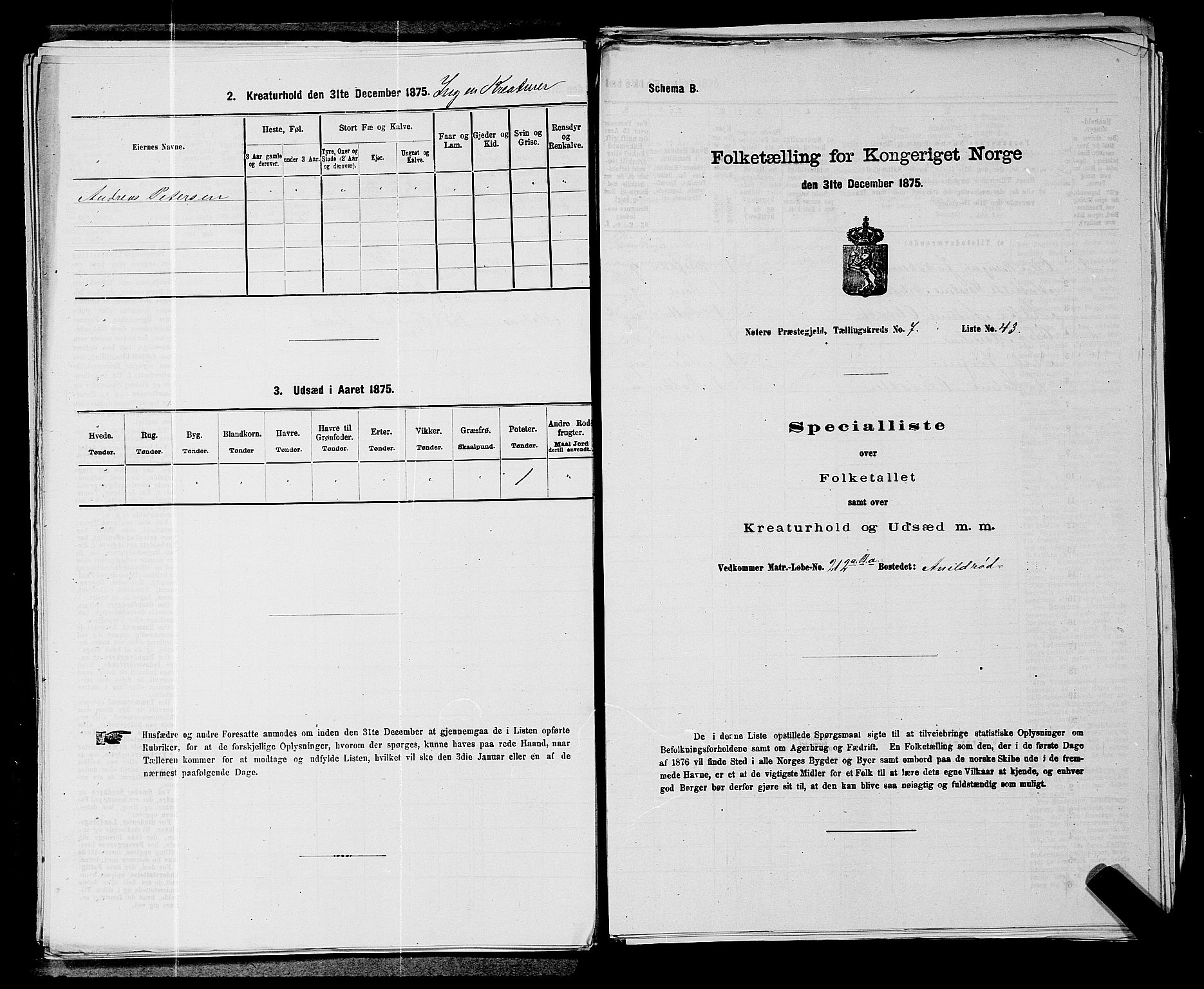 SAKO, 1875 census for 0722P Nøtterøy, 1875, p. 1421