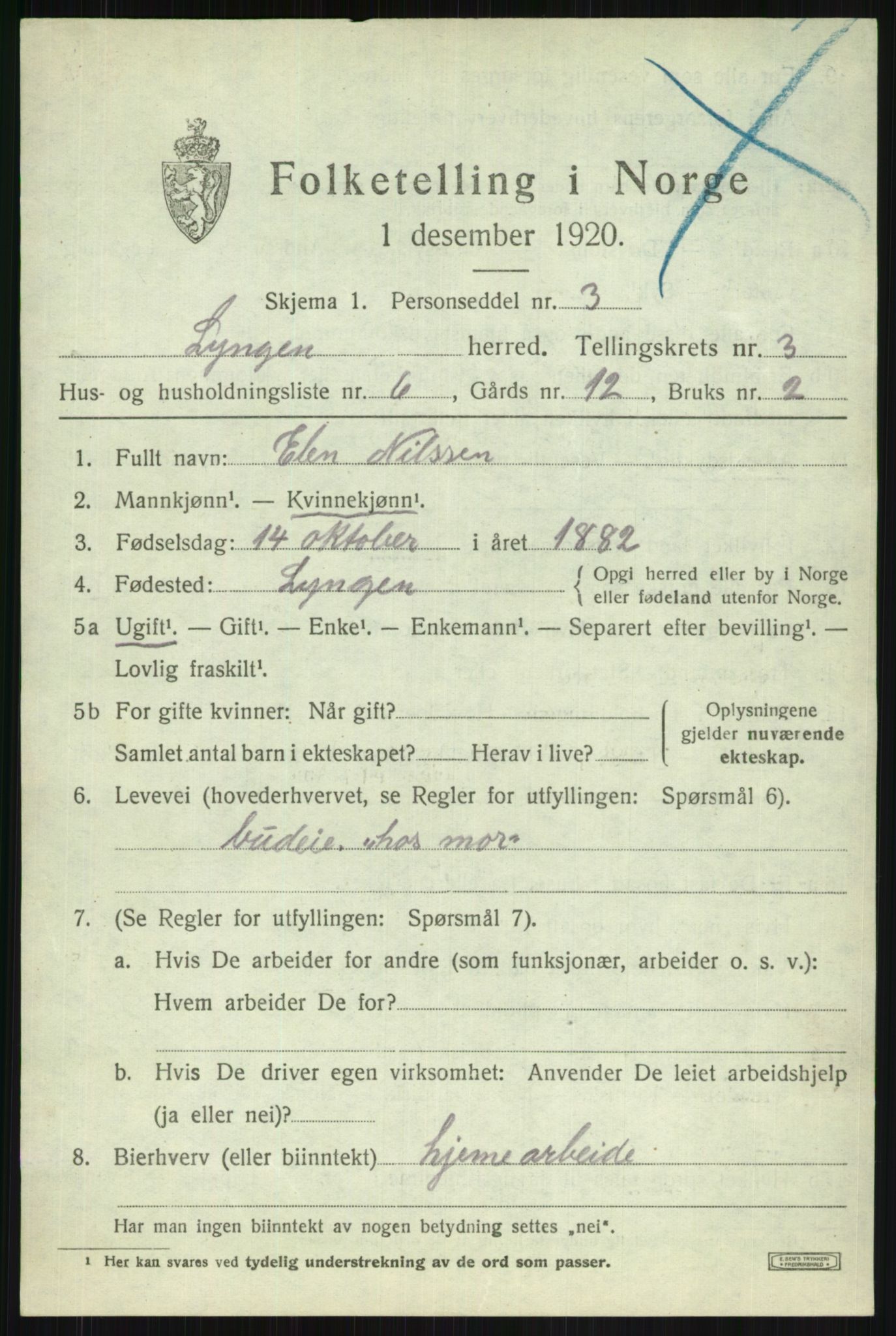 SATØ, 1920 census for Lyngen, 1920, p. 3543