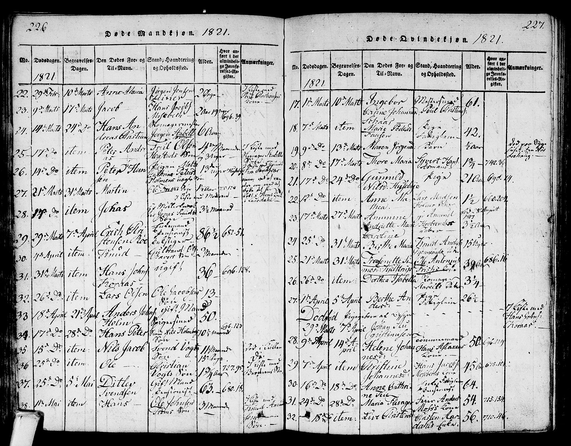 Kongsberg kirkebøker, AV/SAKO-A-22/G/Ga/L0001: Parish register (copy) no. 1, 1816-1839, p. 226-227