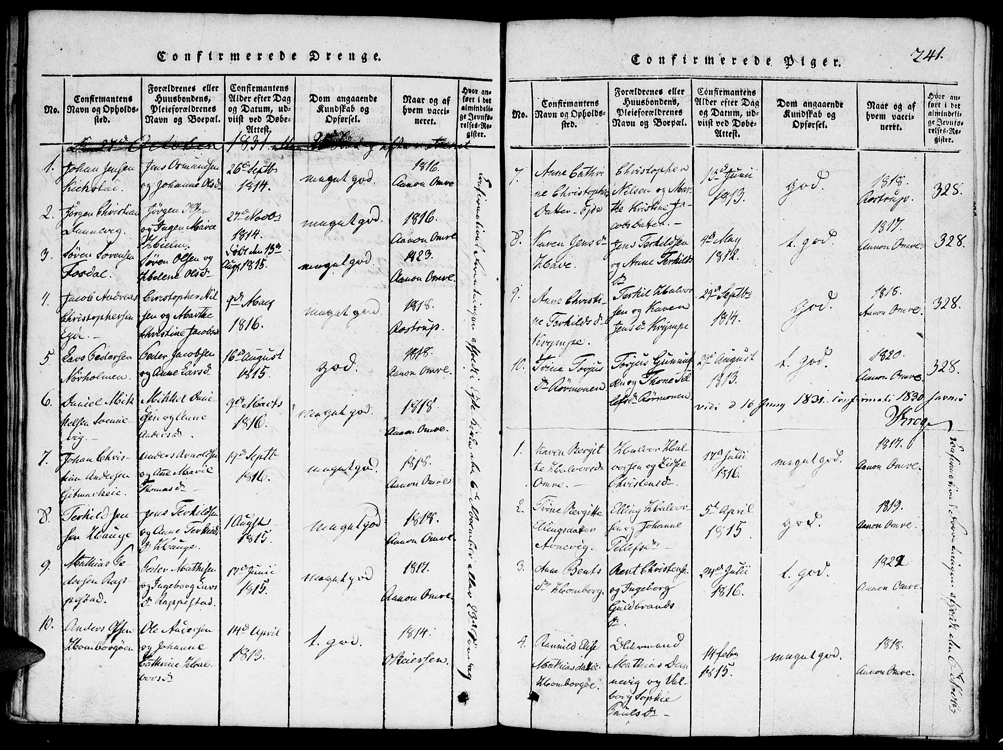 Hommedal sokneprestkontor, SAK/1111-0023/F/Fa/Faa/L0001: Parish register (official) no. A 1, 1816-1860, p. 242