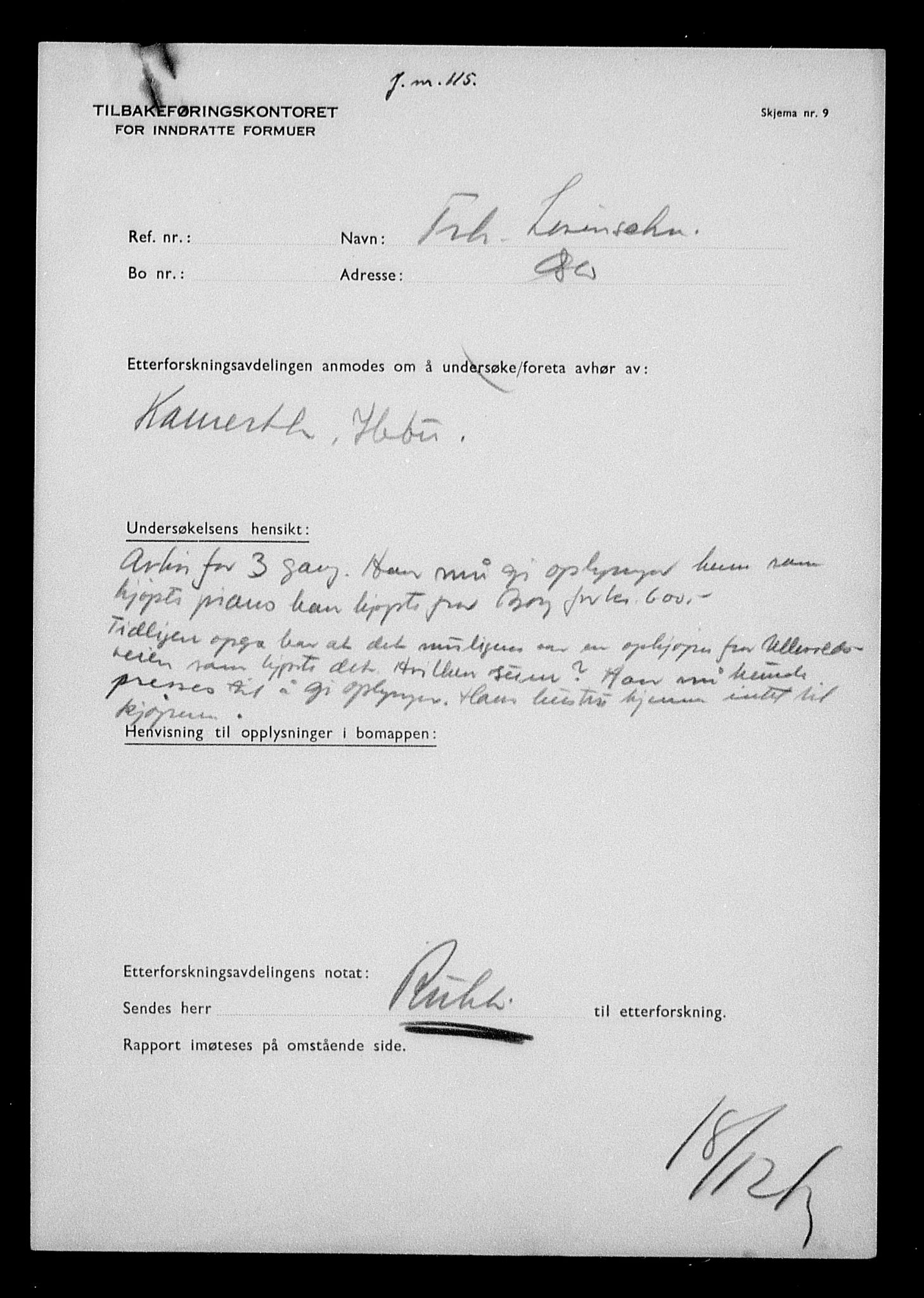 Justisdepartementet, Tilbakeføringskontoret for inndratte formuer, AV/RA-S-1564/H/Hc/Hcc/L0959: --, 1945-1947, p. 19