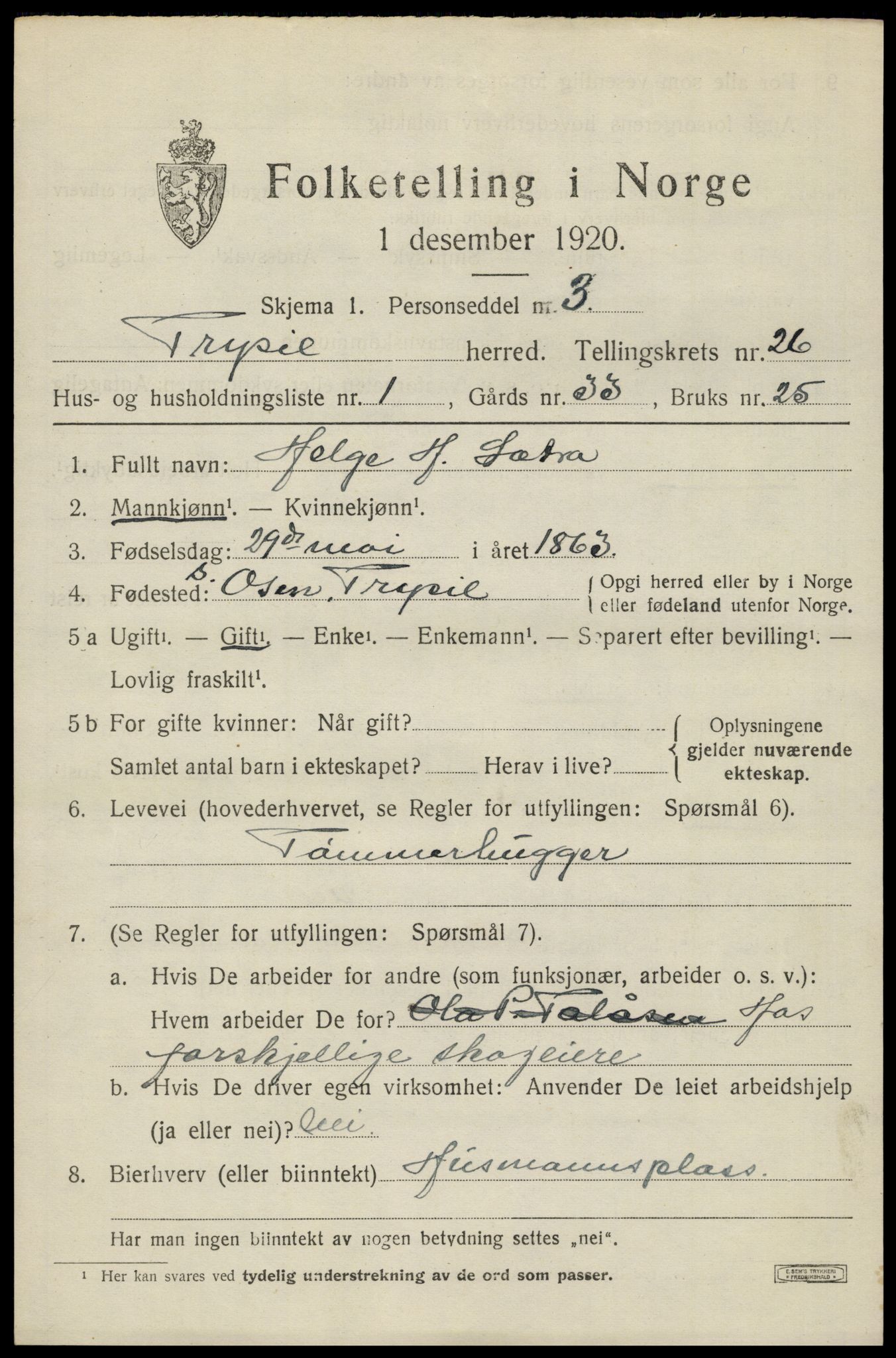 SAH, 1920 census for Trysil, 1920, p. 16115