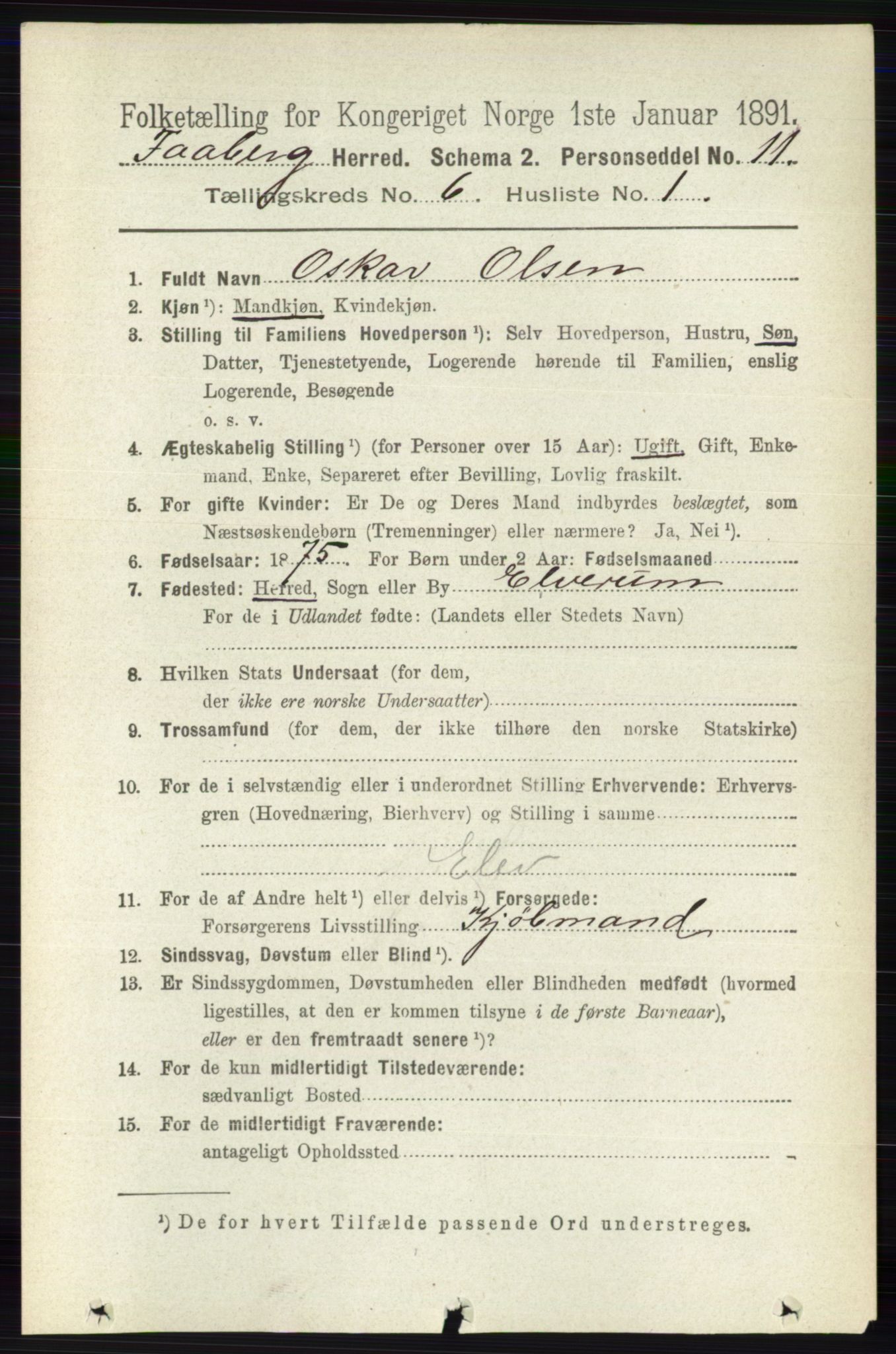 RA, 1891 census for 0524 Fåberg, 1891, p. 2229