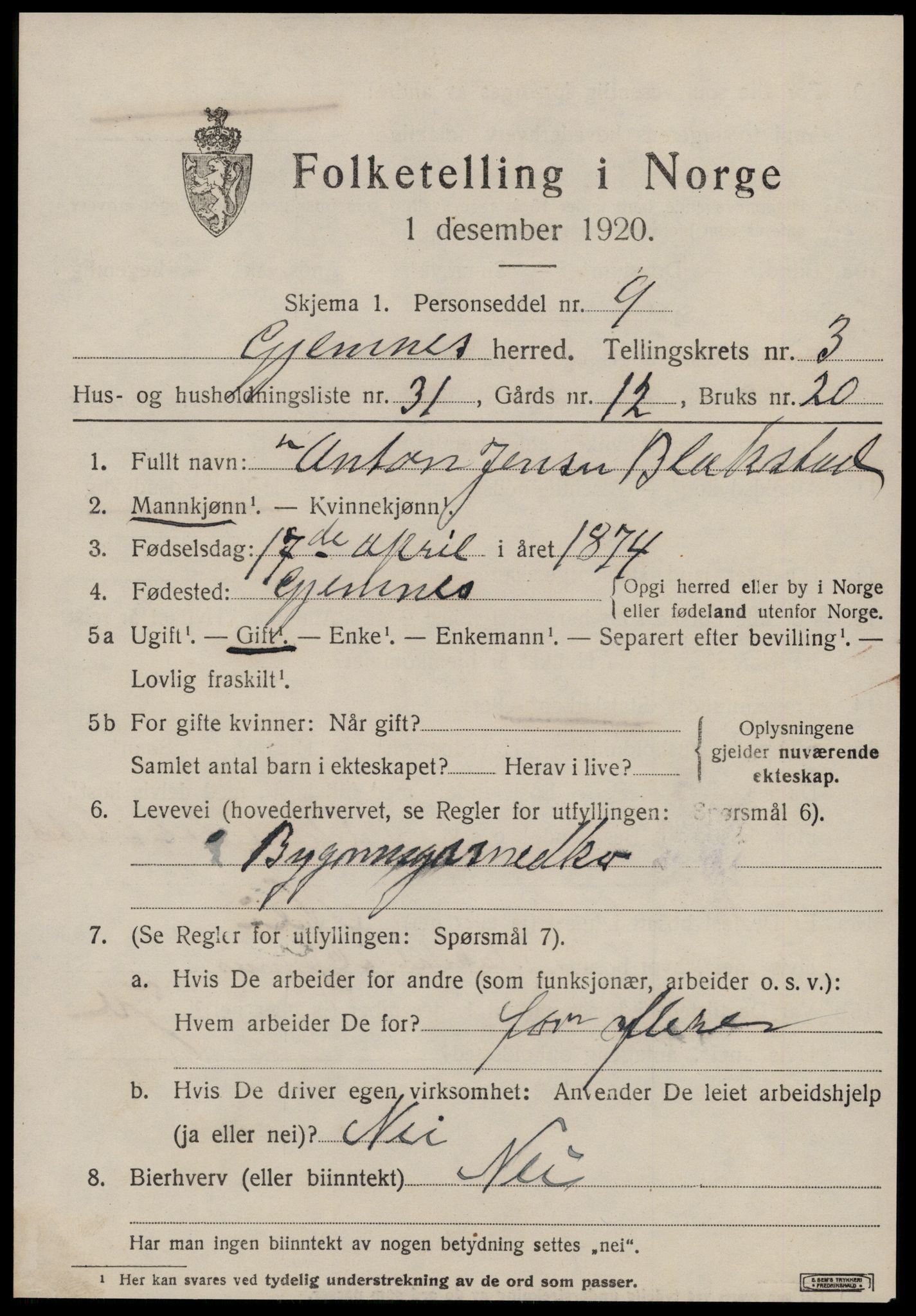 SAT, 1920 census for Gjemnes, 1920, p. 1584