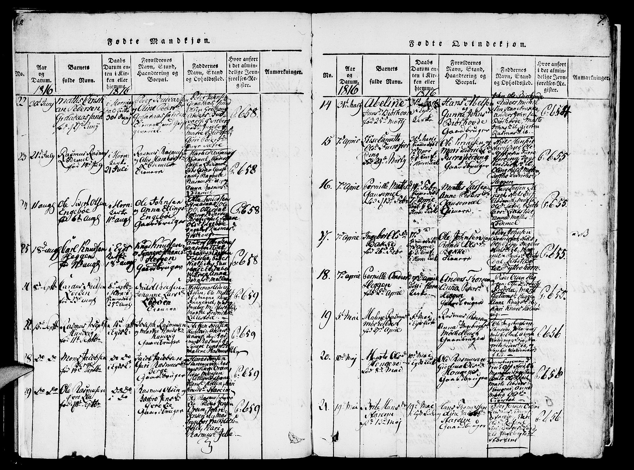 Eid sokneprestembete, AV/SAB-A-82301/H/Haa/Haaa/L0005: Parish register (official) no. A 5, 1816-1830, p. 6-7