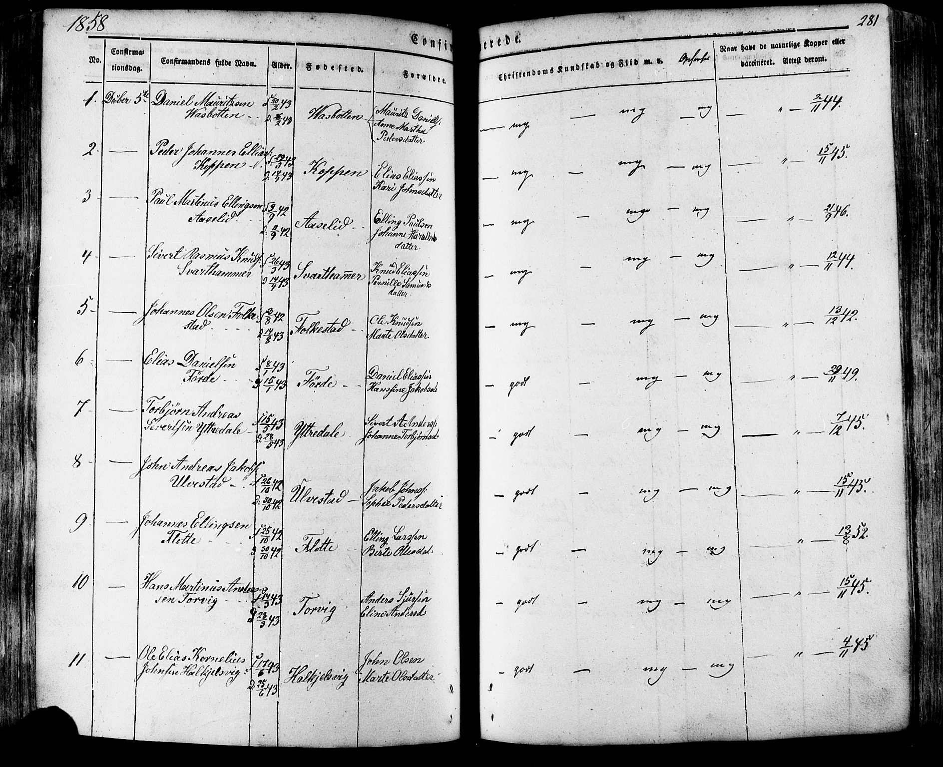 Ministerialprotokoller, klokkerbøker og fødselsregistre - Møre og Romsdal, SAT/A-1454/511/L0140: Parish register (official) no. 511A07, 1851-1878, p. 281