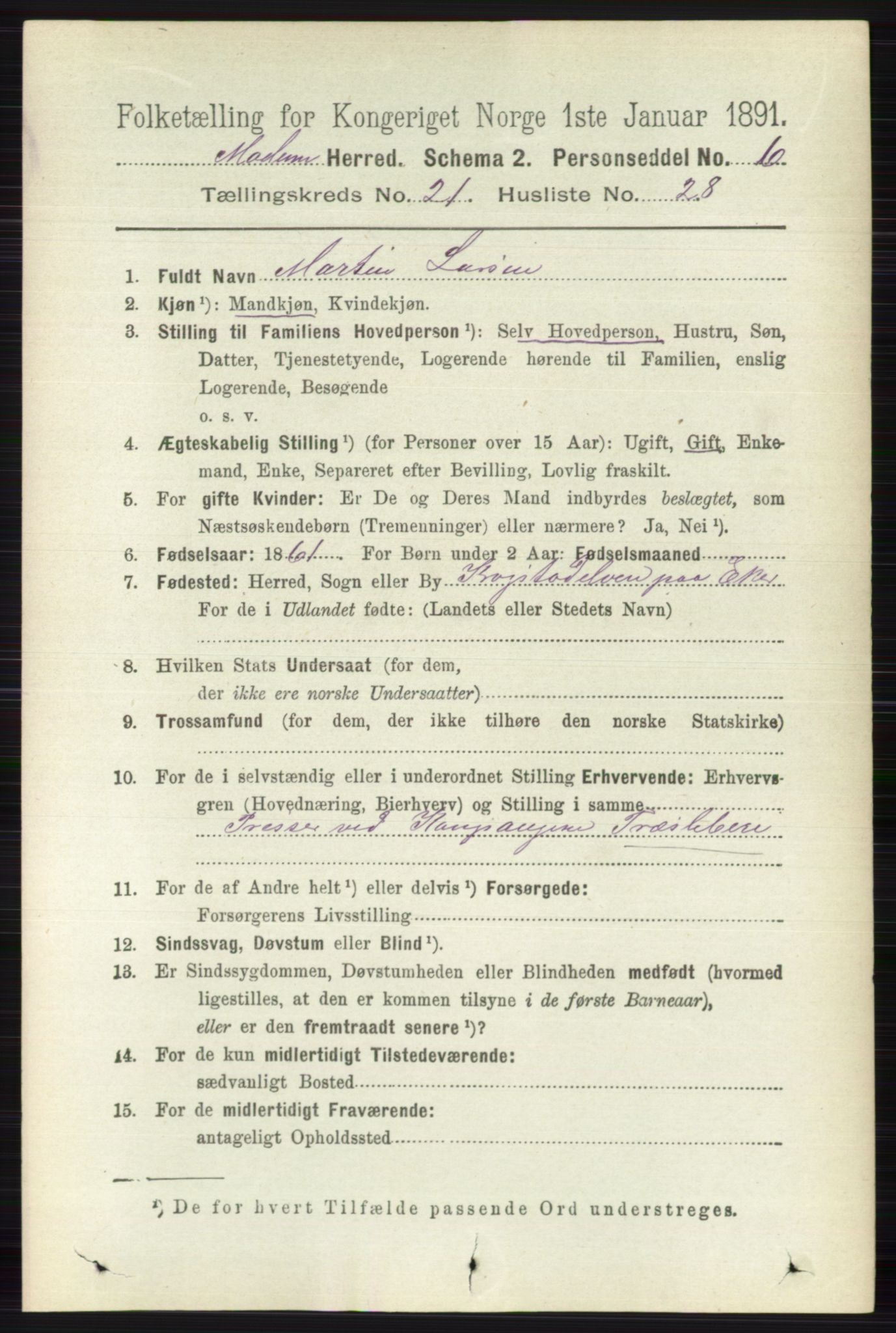 RA, 1891 census for 0623 Modum, 1891, p. 8271