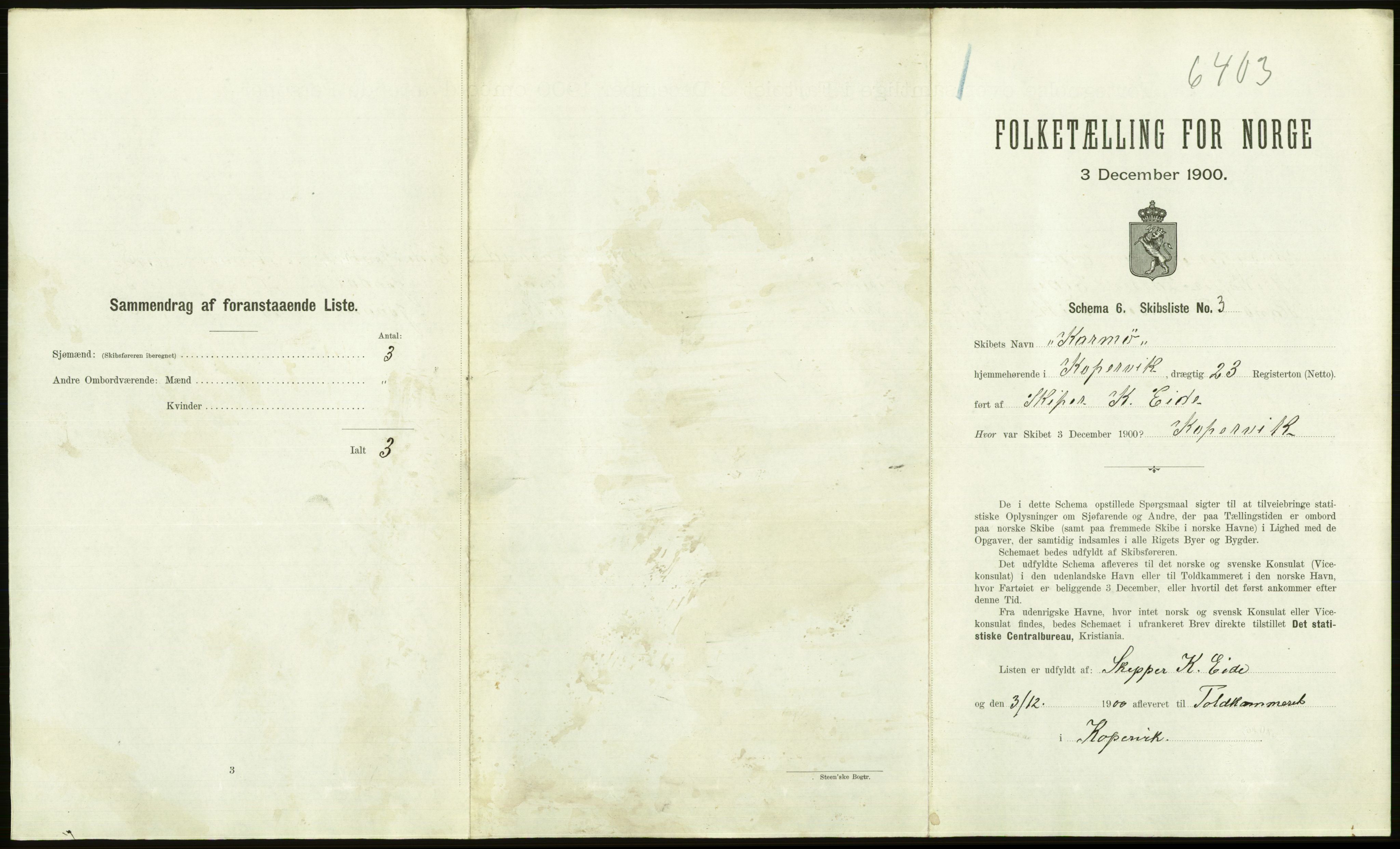 RA, 1900 Census - ship lists from ships in Norwegian harbours, harbours abroad and at sea, 1900, p. 1065