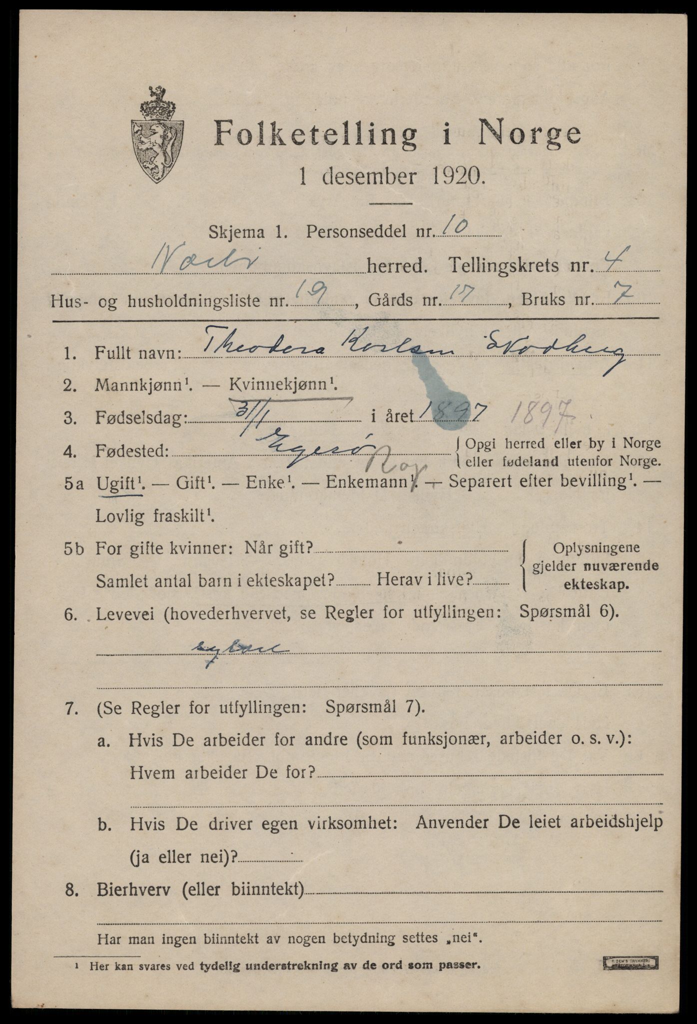 SAST, 1920 census for Nærbø, 1920, p. 2895