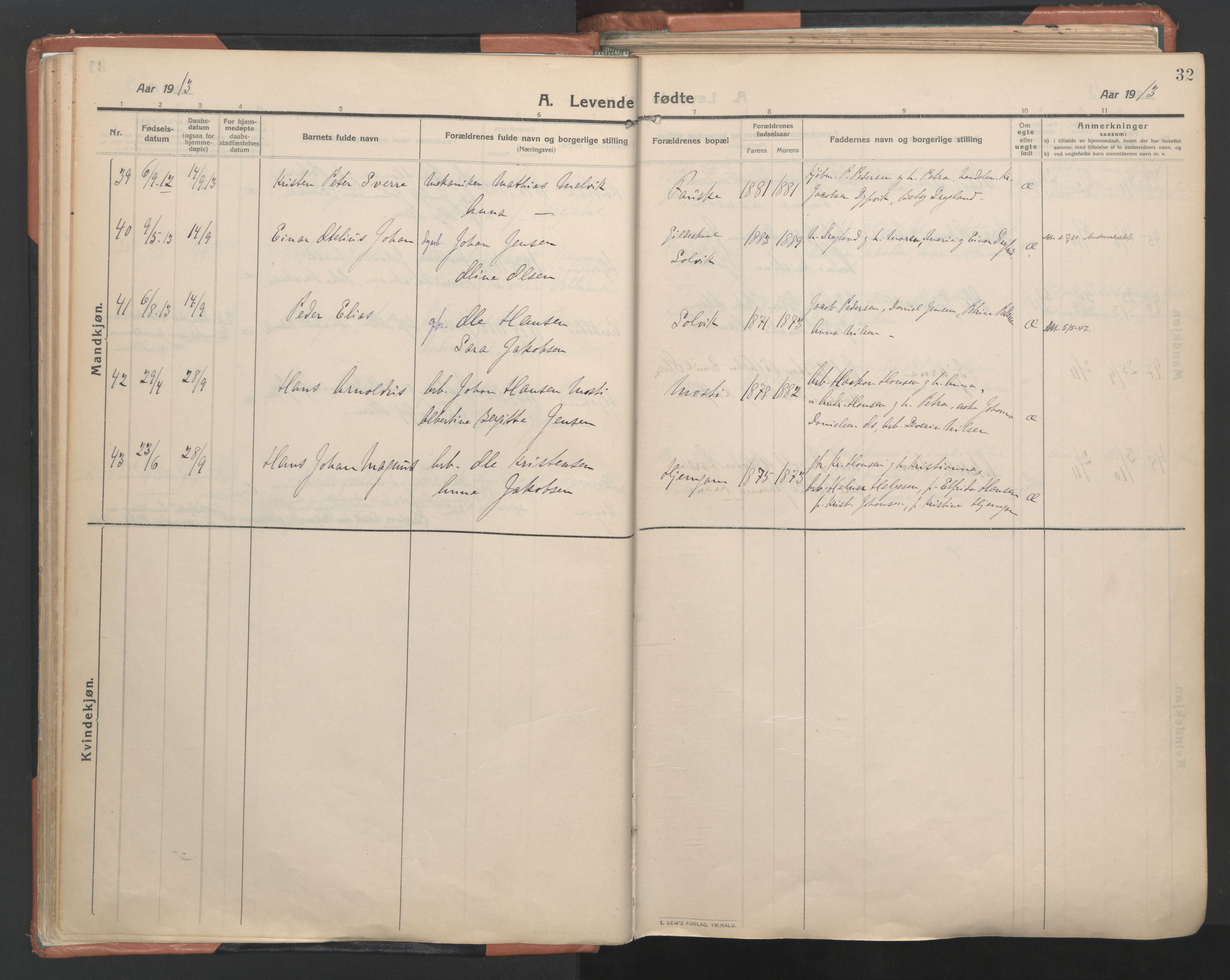 Ministerialprotokoller, klokkerbøker og fødselsregistre - Nordland, AV/SAT-A-1459/849/L0698: Parish register (official) no. 849A09, 1911-1924, p. 32